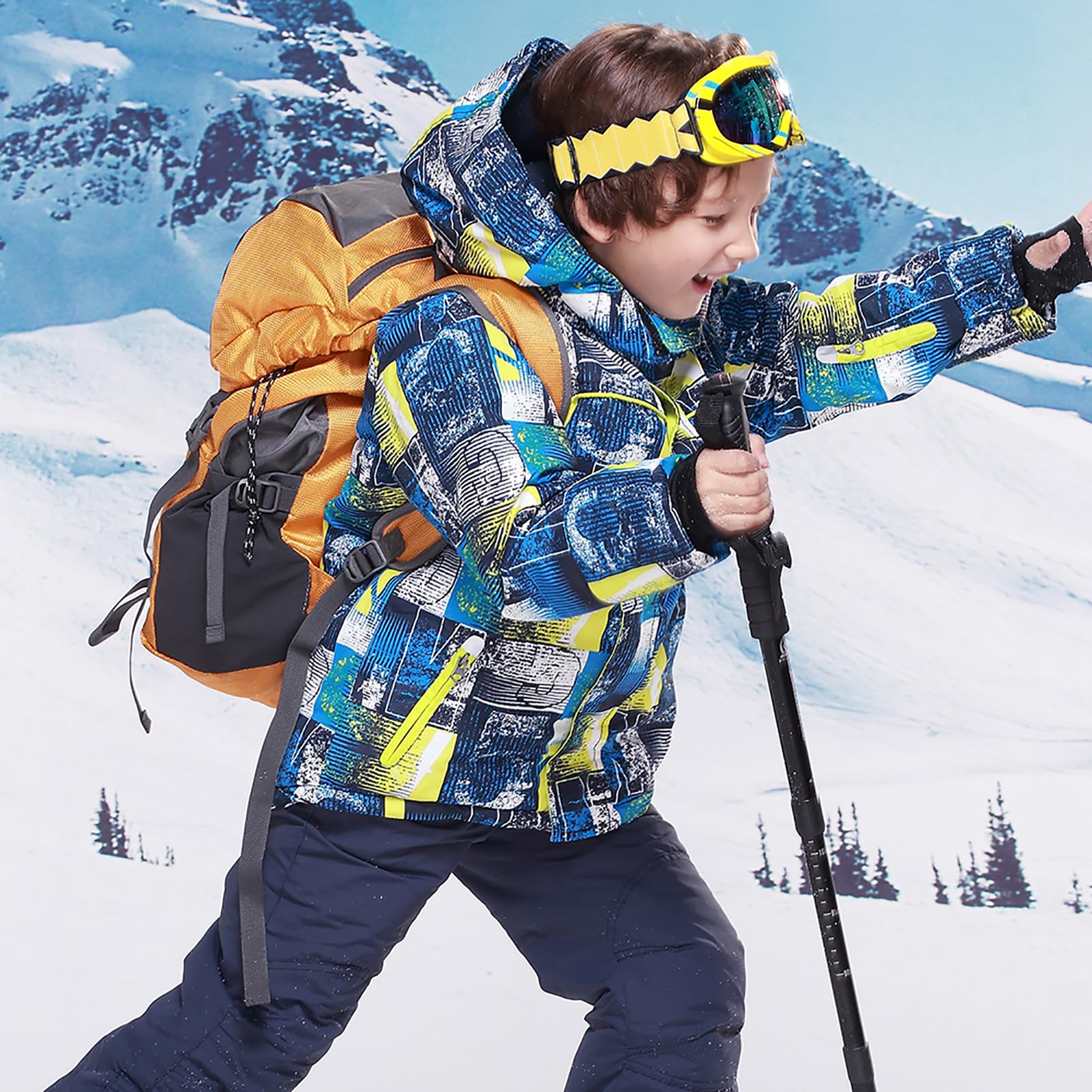 Costume de Ski Enfant Garçon Ensemble 2pcs Veste + Pantalons Combinaison de Ski Fille à Capuche Imperméable Coupe-Vent