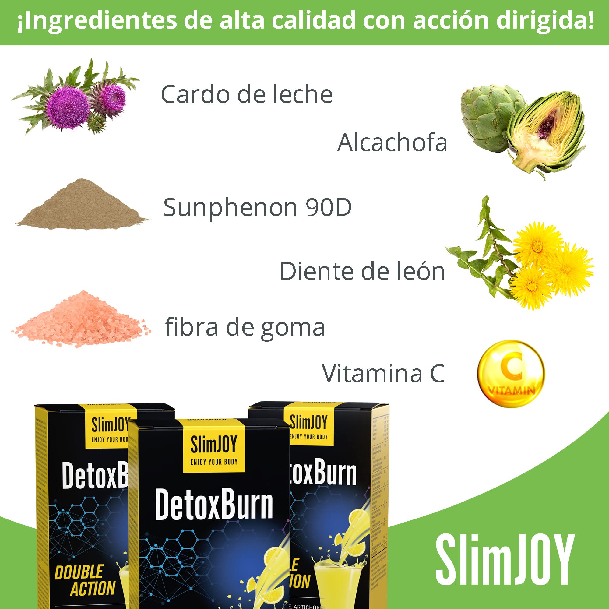 Detox - Bebida de Cardo Mariano, Alcachofa, Diente de Leon y Te Verde - 30 Sobres para 30 Días - Con E-Libro Gratuito - DetoxBurn Doble Acción, Sensilab Slimmium