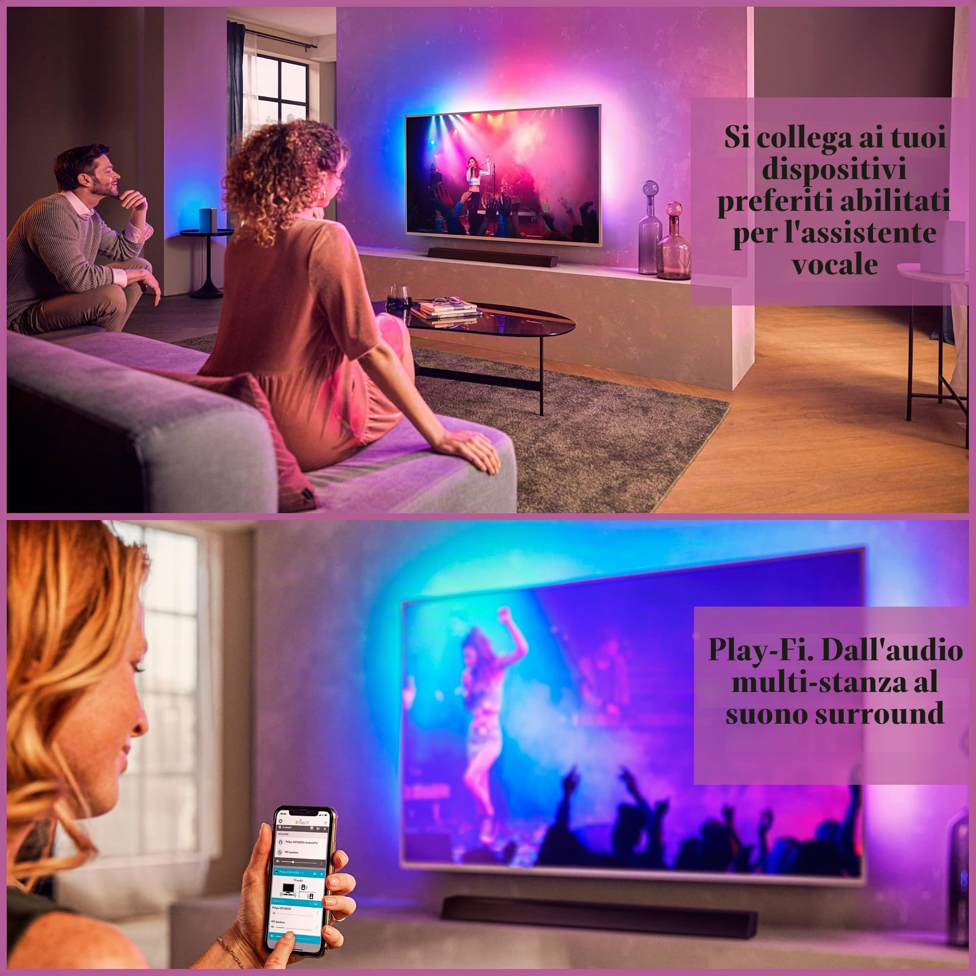 PHILIPS AUDIO B8405/10 Altoparlante Soundbar con Subwoofer Wireless, Bluetooth, 2.1 Canali, 240 W, Cinematic Dolby Atmos, HDMI eARC, DTS Play-Fi, Assistenti Vocali