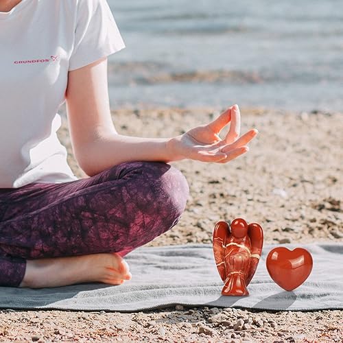 Miniatura 5 de Artistone Juego de piedras de ángel de la guarda de bolsillo y corazón, figuras de ángel de cristal curativo natural con pequeñas piedras preciosas