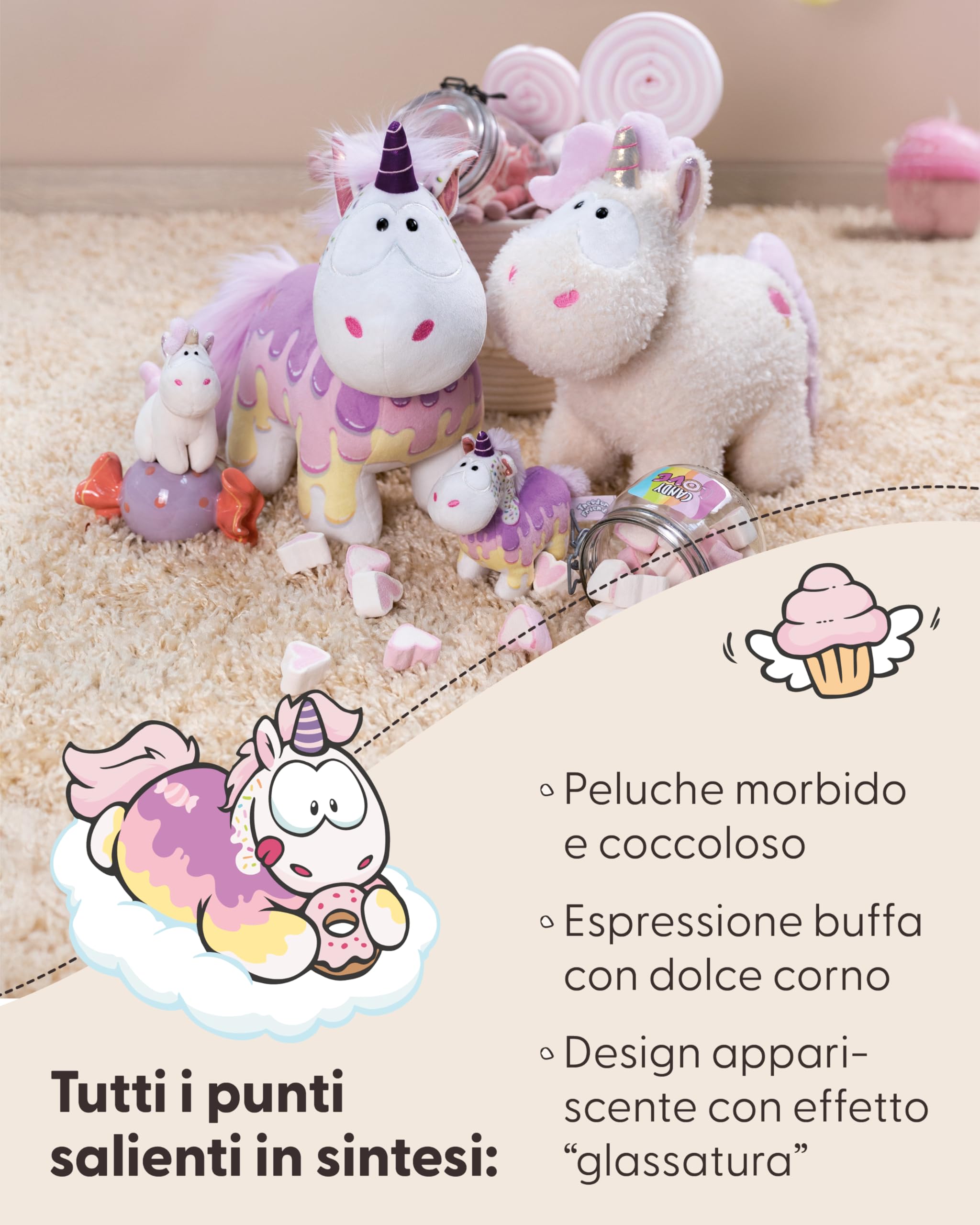 NICI 61910 Sweety Rainbow Unicorno di peluche morbido, tenero pupazzo per coccole e giochi, per adulti e bambini, 45 cm, bianco