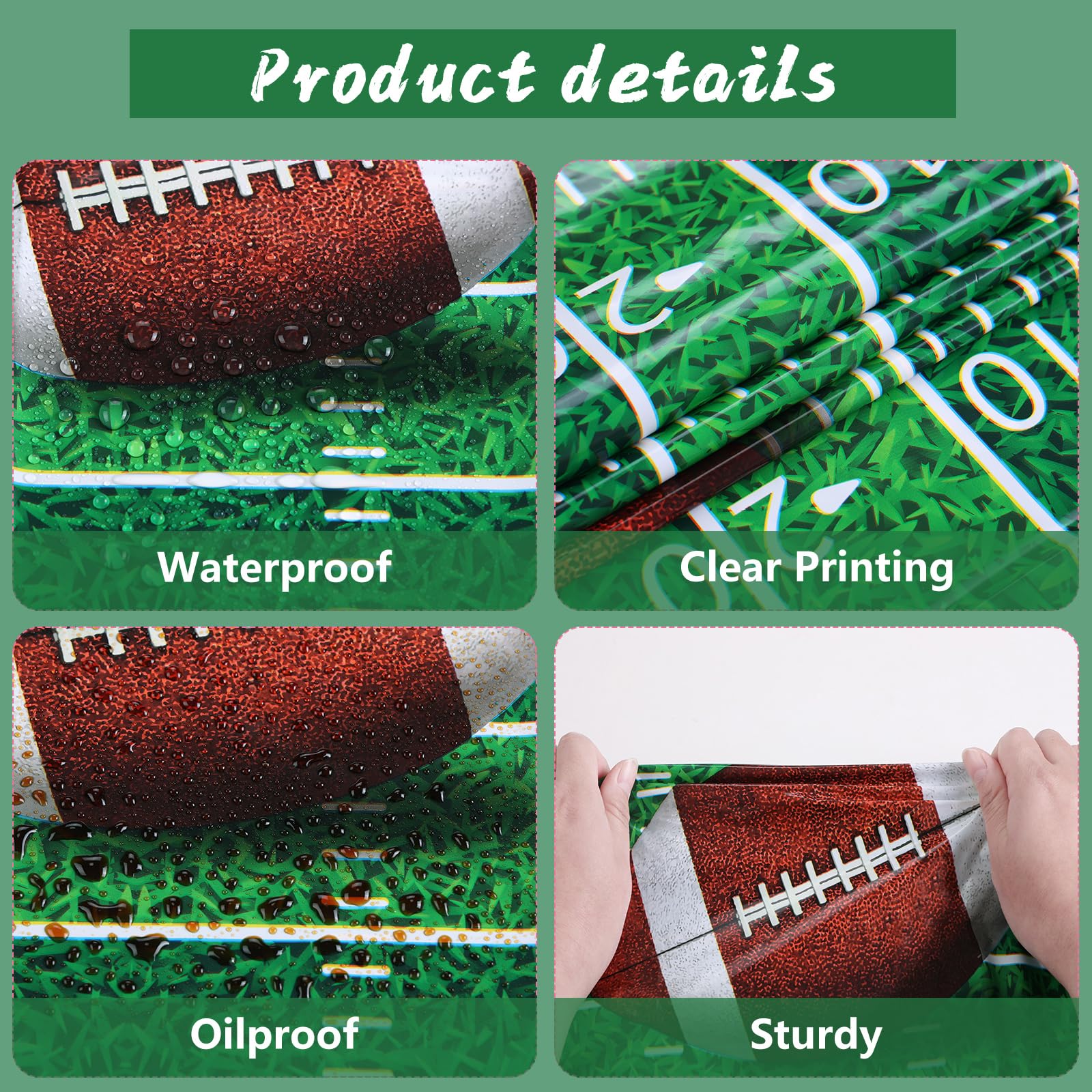 3-Pack Football Field Tablecloth 54x108 Inch - Disposable Green Rugby/Soccer Theme Table Cover For Super Bowl, Tailgates & Parties