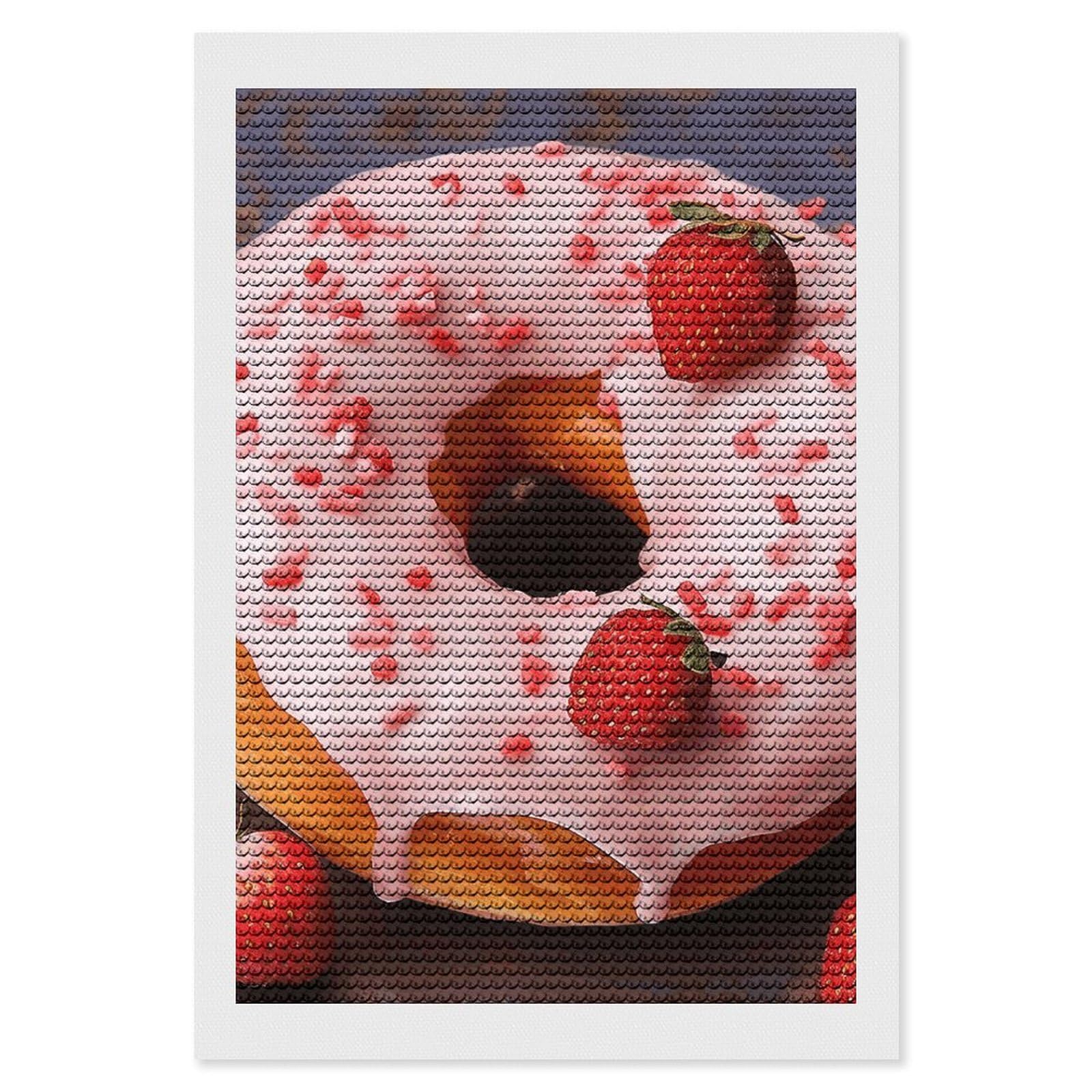 NONHAI Diamond Painting Kits for Adults - DIY Diamond Art Kits for Beginners - Full 5D Paint Drill Diamond Dots Paintings- Strawberry Donut Diamonds Pictures Gem Art and Craft Wall Decor 8"x12"