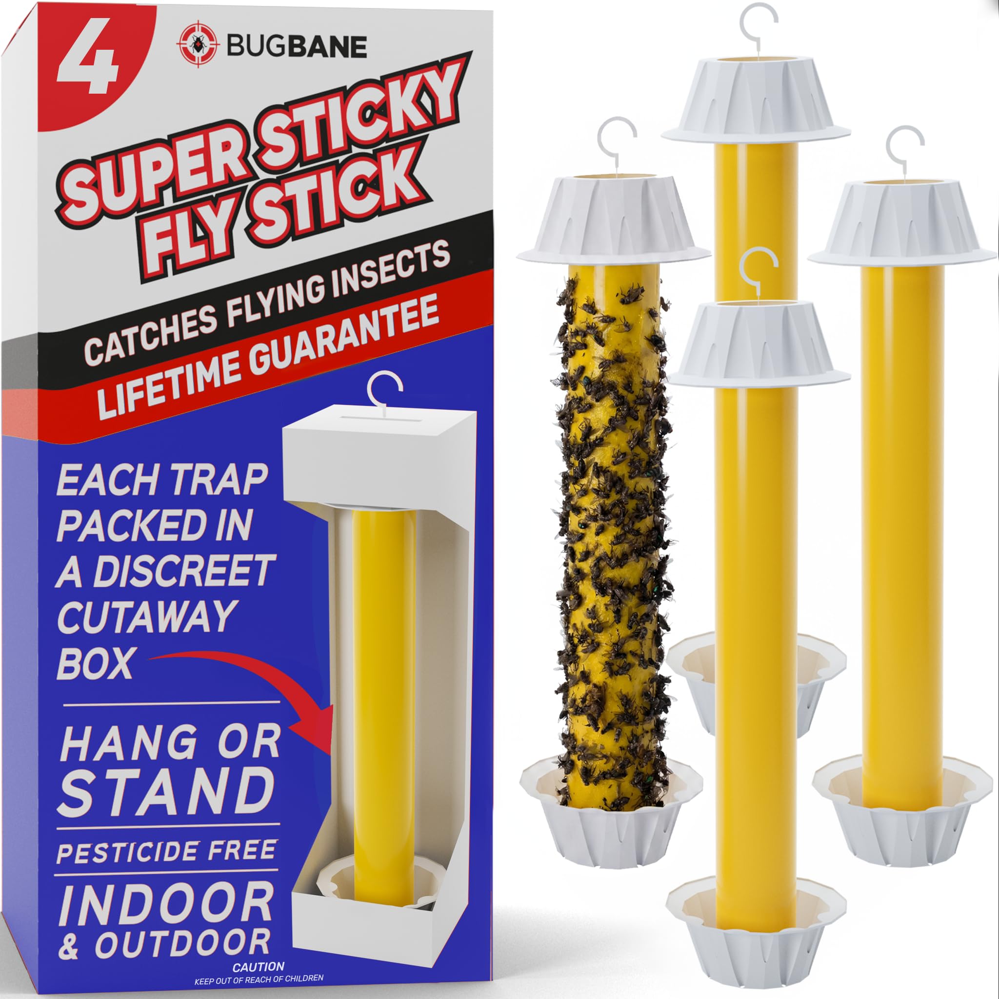 Photo 1 of Fly Stick Sticky Fly Traps for Indoors Outdoor 4pk. Non-Toxic Super Sticky Hanging Flies Catcher Paper Tape Strips for Home. Catches All Bugs and gnats. Indoor Outdoor House Flying Insect Trap.