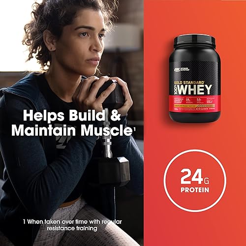 Miniatura 5 de Optimum Nutrition Gold Standard 100 proteína de suero en polvo mantequilla de maní de chocolate 2 libras el embalaje puede variar