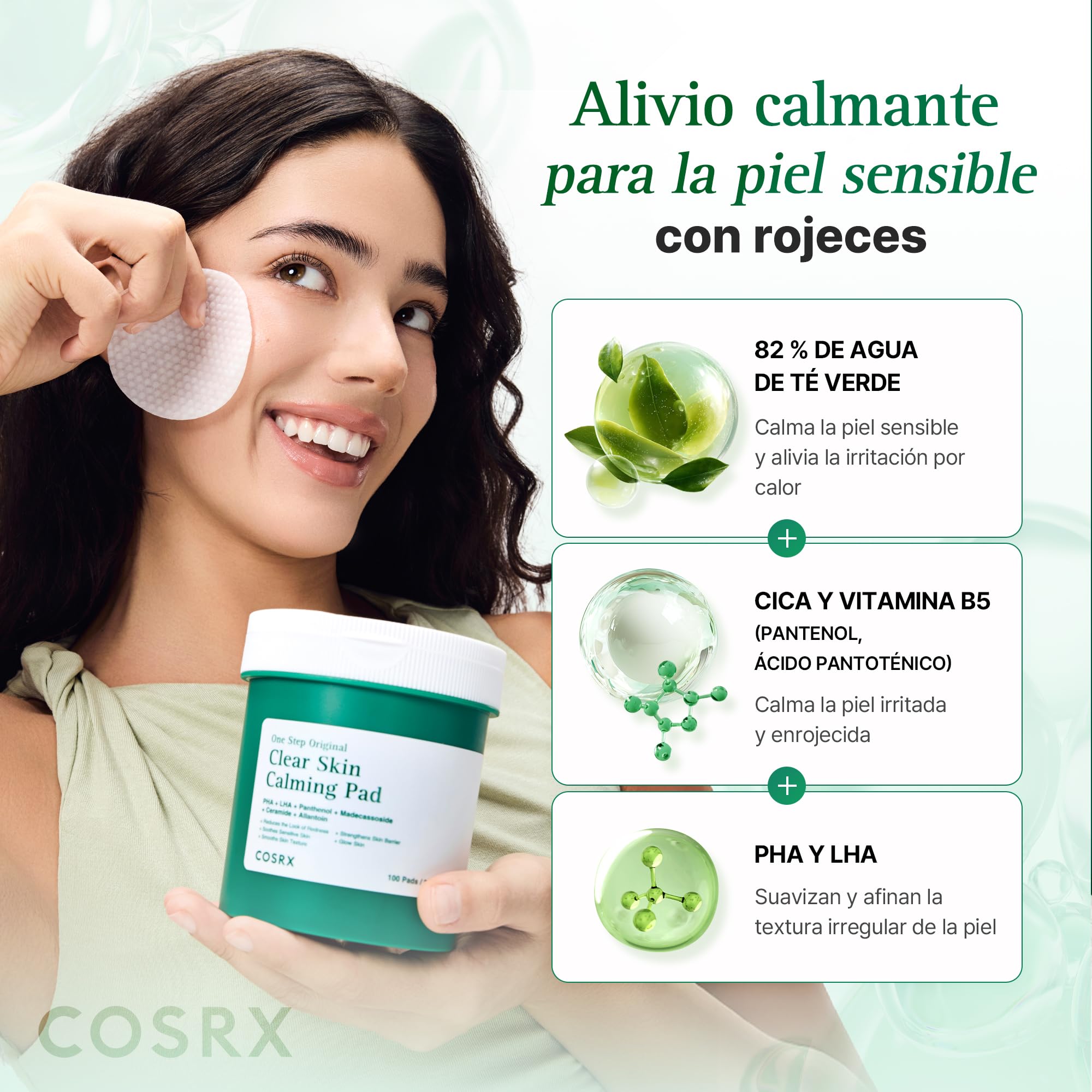 COSRX OneStep Original Clear Skin Calming Pad, 100 Pads, Dual Sided Facial Pad for Soothing, Barrier Strengthening & Gentle Exfoliation with 82% Green Tea Water, Cica, PHA, LHA, Korean Skin Care