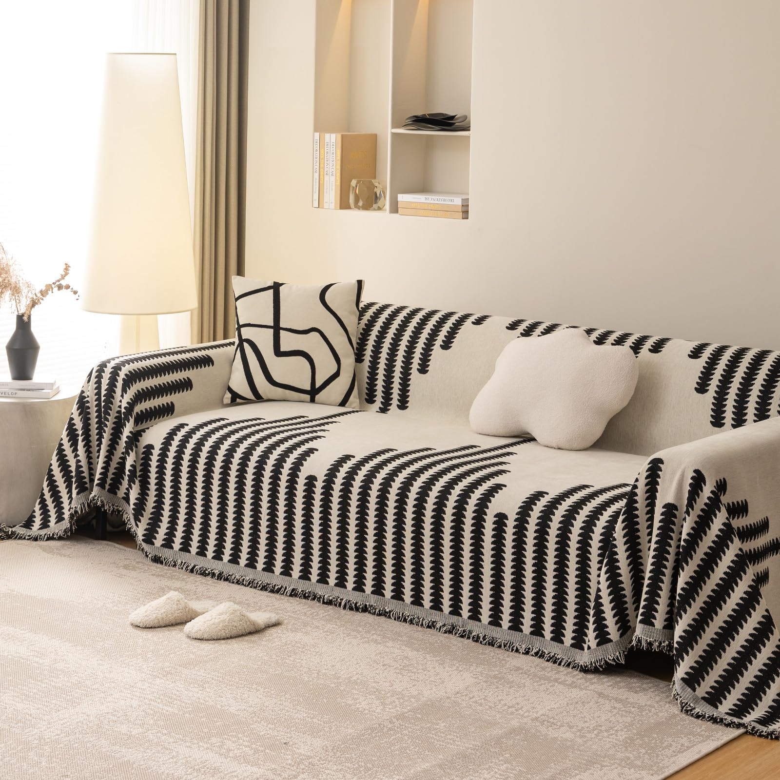 SHANNA Line Sofa Cover for 2 3 4 Seater, Cotton Blend Velvet Slipcover for Corner L Shaped Sofa, All-Season Protection Couch Cover, Furniture Protector Loveseat Futon Bed Cover with Non-slip Bottom โ image 1