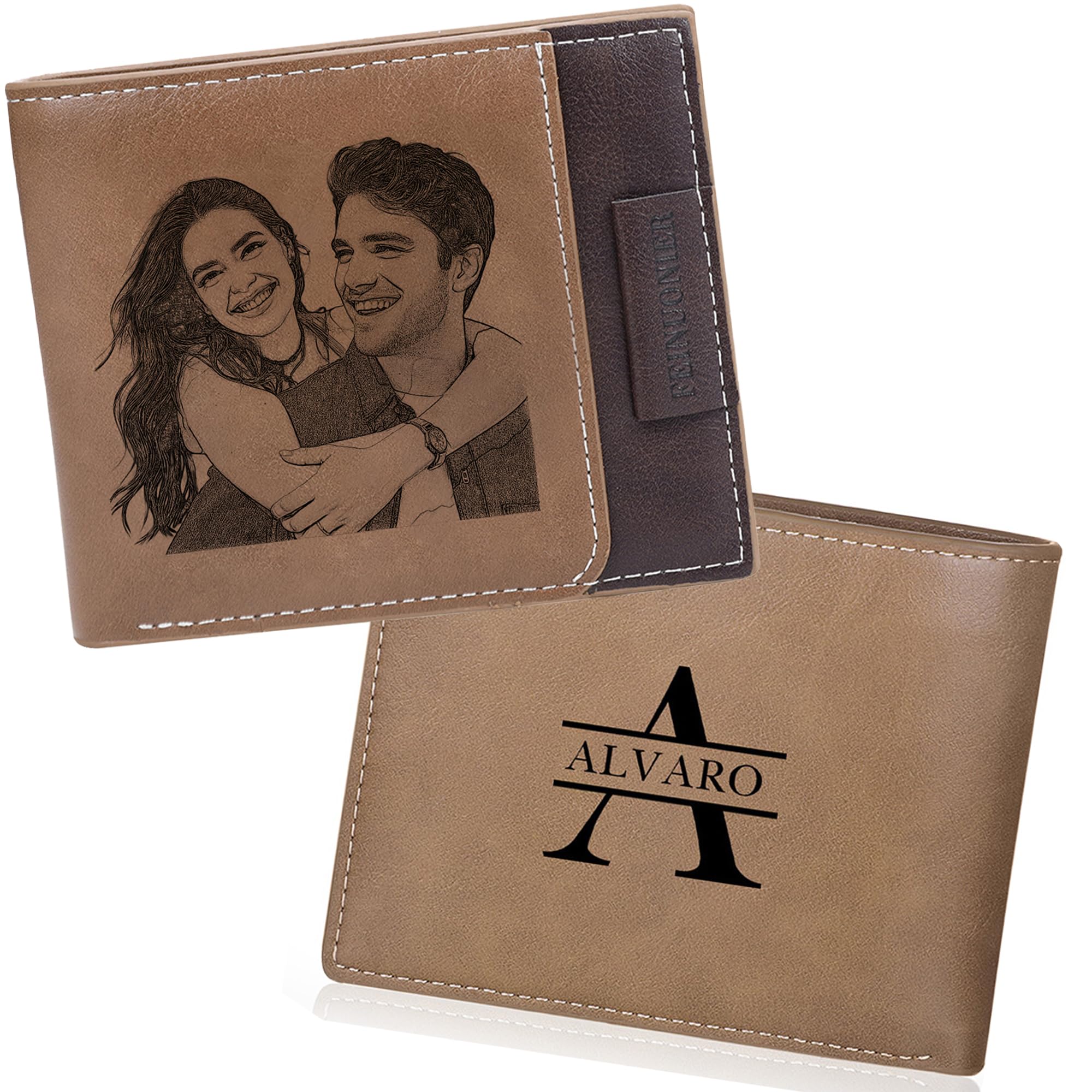 Osehikap Personalized Leather Wallet for Men with Photo & Custom Name Engraving Men's Wallet Gift for Man Father's Day Birthday (Style 3)