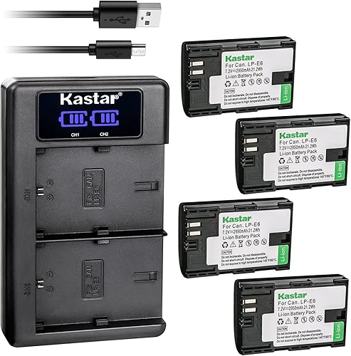 Vista 9 de Kastar Paquete de 3 baterías LP-E6 y cargador USB LKD2 de repuesto para Canon LP-E6, LP-E6N, LP-E6NH, LP-E6N Pro batería, Canon LC-E6, LC-E6E