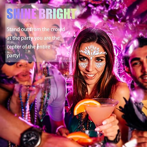 Miniatura 7 de SAOROPEB Gemas faciales  6 juegos de joyas de cara de sirena, calcomanías temporales de tatuaje, calcomanías de acrílico con purpurina de cristal