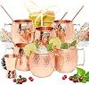 Kitchen Science Moscow Mule Copper Mugs Gift Set of 12 (16oz) Pure Copper Hammered Barrel Style Cups w/Brass Handle, Food-Grade Lacquered Finish, Tarnish-Resistant, Includes Straws & Jigger