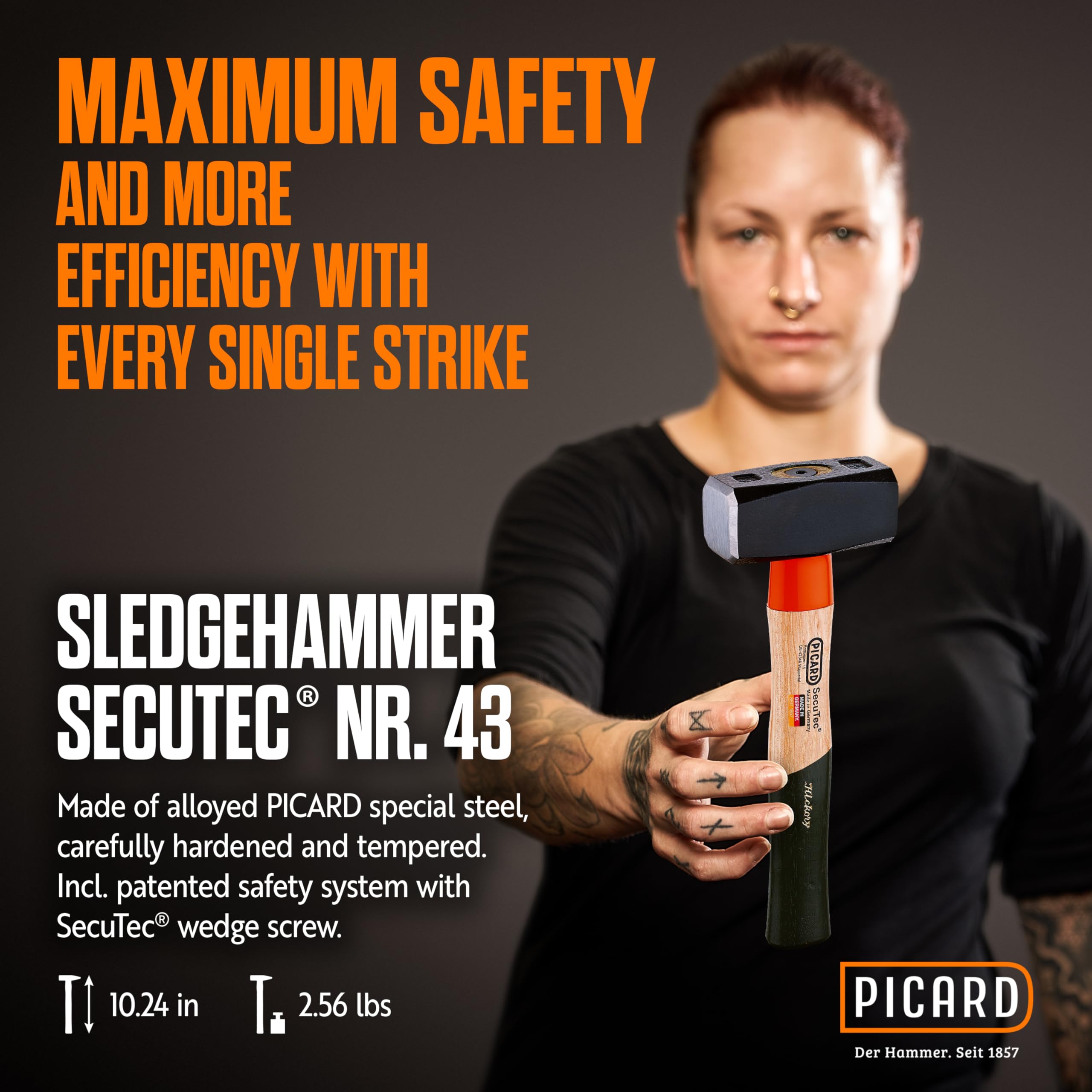 PICARD Martillo SecuTec® Nr. 43 HS 1.000 g | Martillo de seguridad profesional con sistema SecuTec® | Martelo de acero especial endurecido | Martillos para uso industrial | Hammer