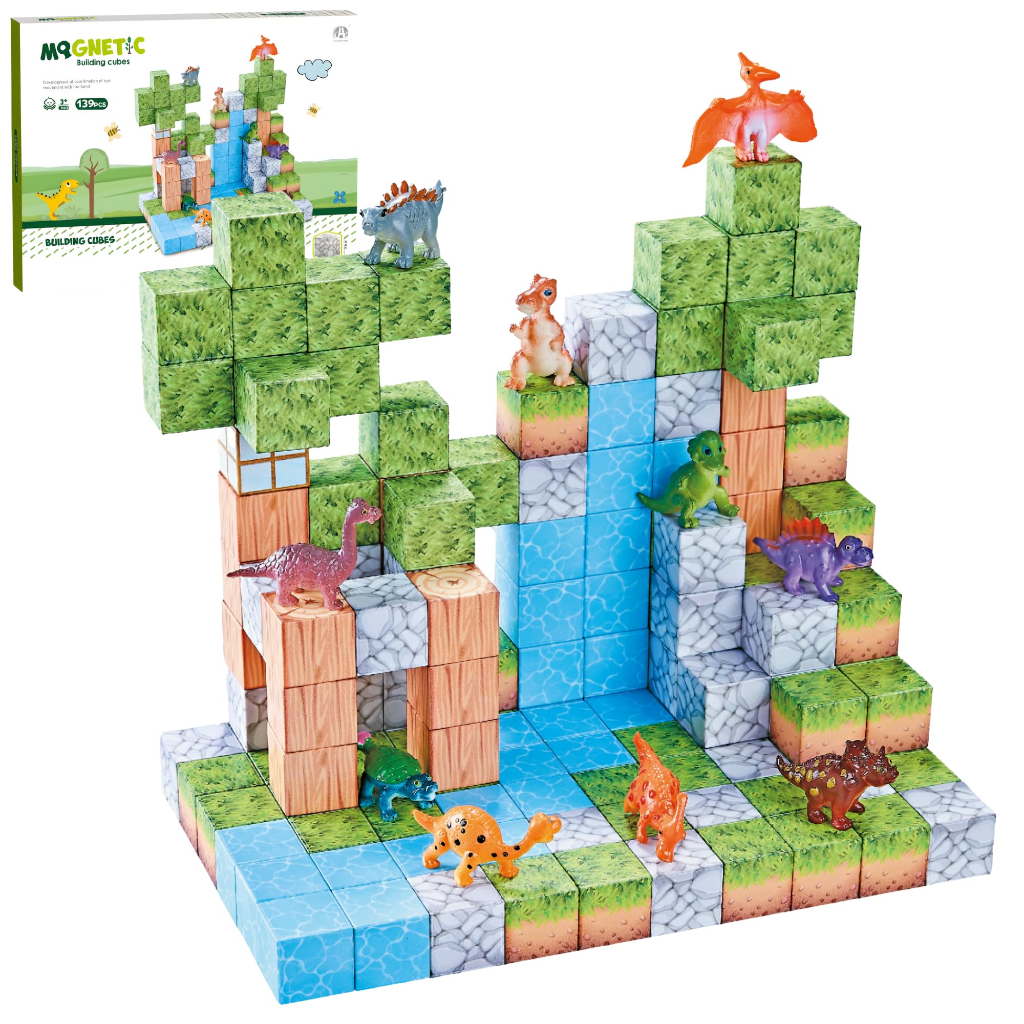Klocki Magnetyczne Konstrukcyjne 139 Elementów PCS 2,5CM, Figurki Dinozaurów, 3+ Zabawki sensoryczne STEM Montessori, Edukacyjne dla 3 4 5 6 7 8 9 10 11 12 lat Chłopcy i Dziewczynki Prezent