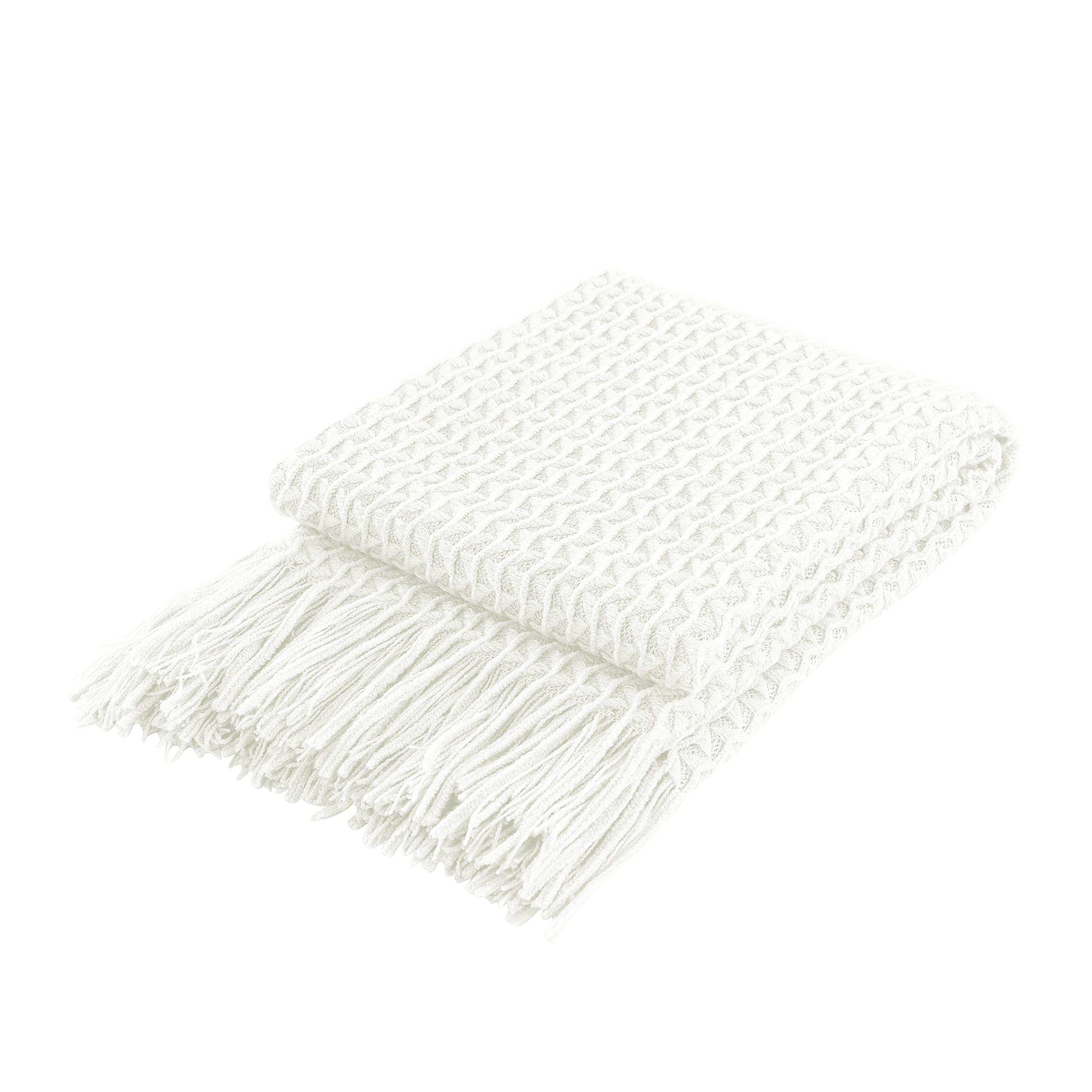 BLAGIC Coperta Morbida A Maglia Con Nappe – Bianca, 127x152 Cm, Motivo Bolle E Barre - 3