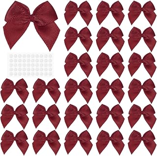 Mini Bows Small Satin Ribbon Bows with Sticky Pads, 1 Inch Fit for Crafts Wedding Party Decor Gift Wrapping Sewing DIY (50 Pack, Dark Red)