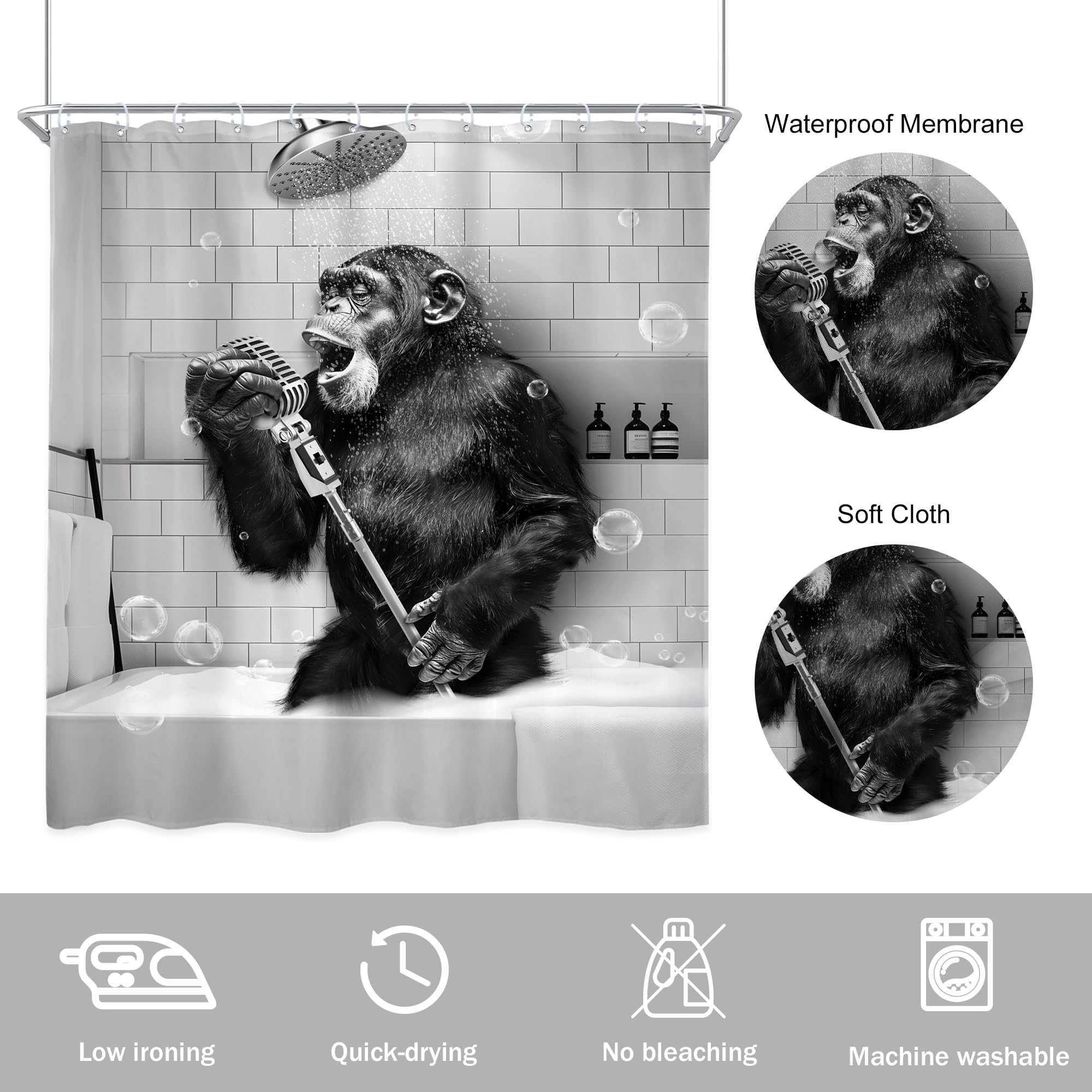Amazon｜Newsely Funny Monkey シャワーカーテン 72Wx72H インチ
