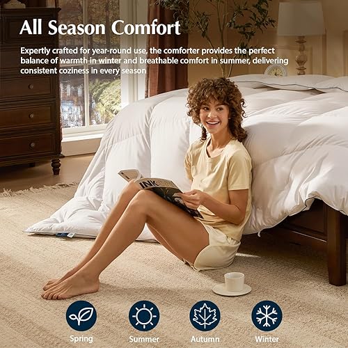 Miniatura 5 de Pacific Coast Edredón de plumón tamaño individual, relleno de edredón 100% algodón, edredón blanco extra esponjoso, ultra suave, transpirable,