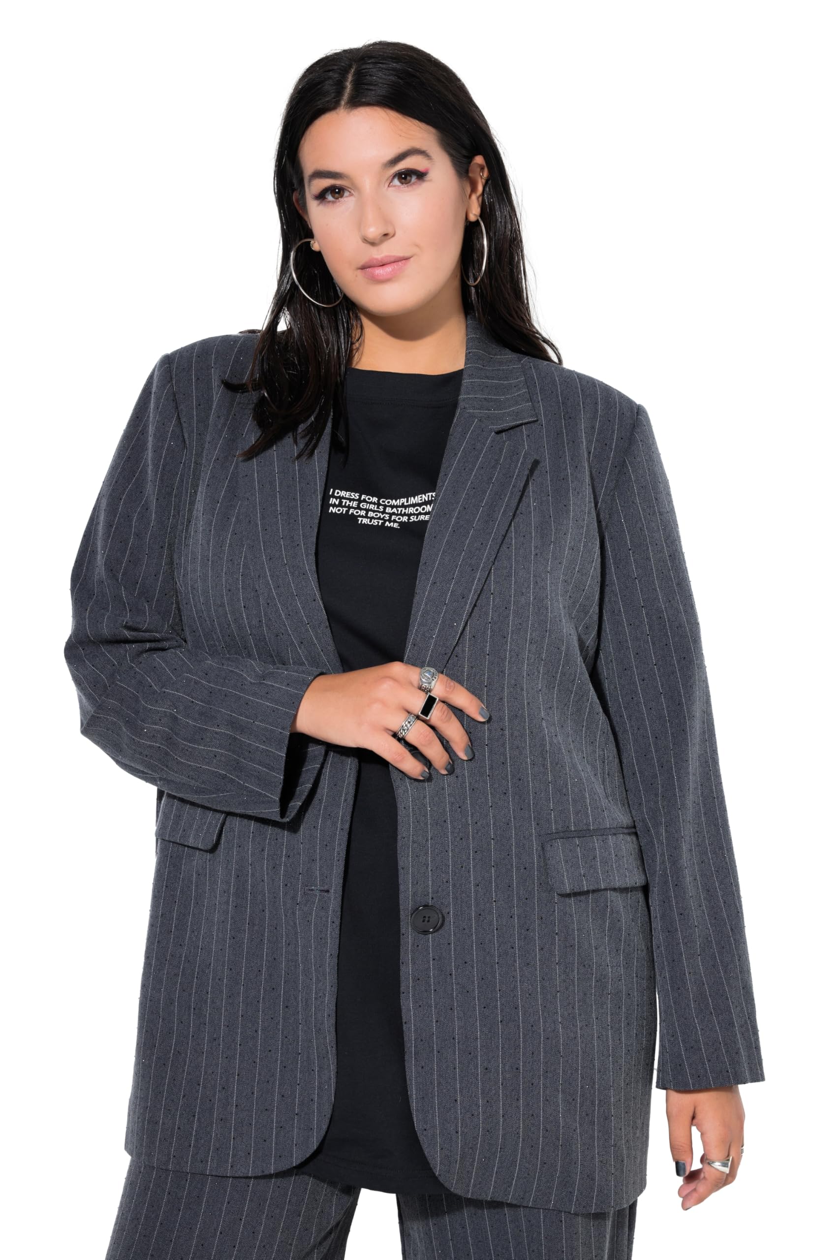 Studio Untold Damen große Größen Übergrößen Plus Size Blazer, Oversized, Nadelstreifen, Glitzersteinchen 845738