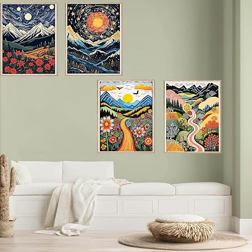 Miniatura 3 de EIBEILI Paquete de 4 kits de pintura de diamantes para adultos, kits de arte de diamantes 5D de paisaje para principiantes, bricolaje con puntos de