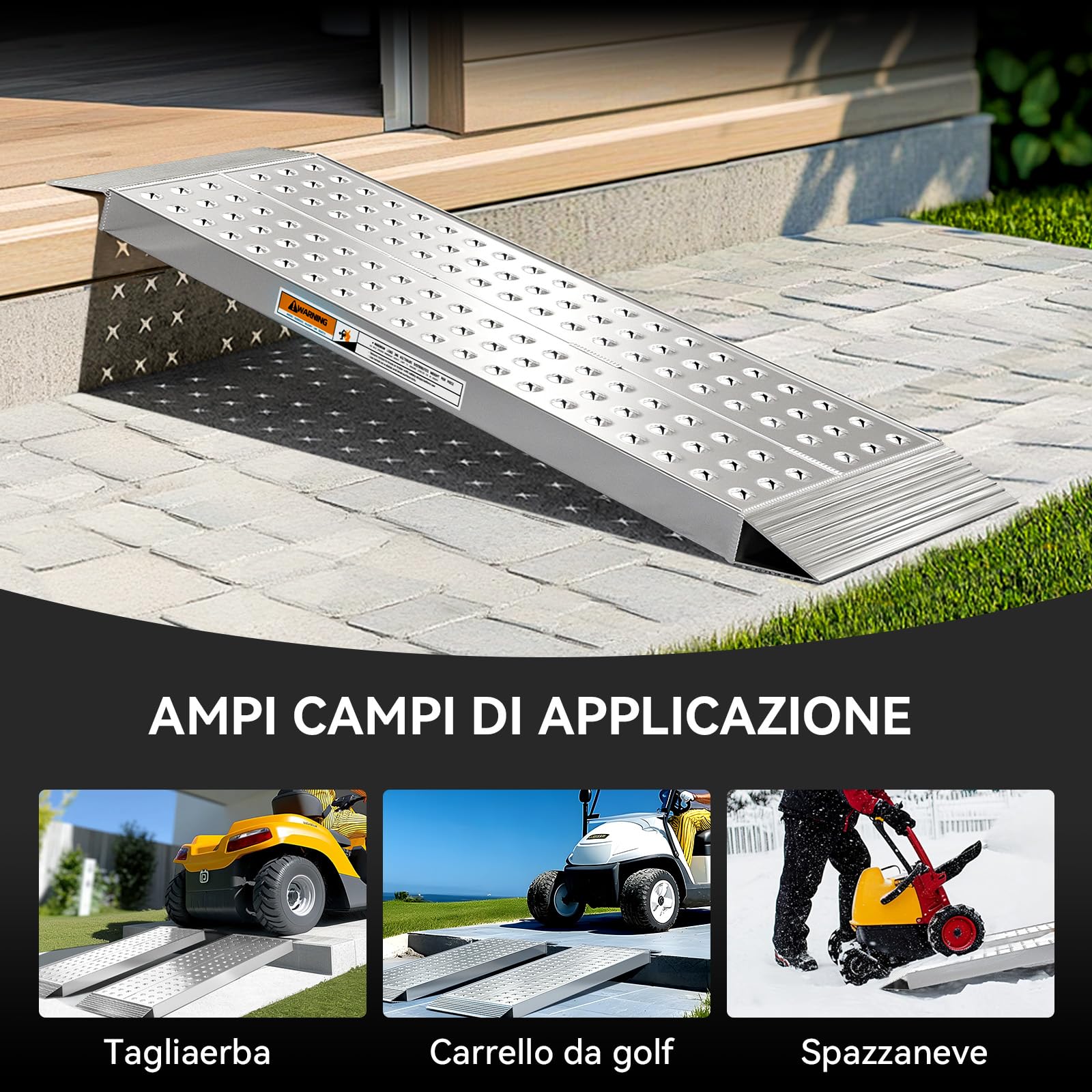 FACHNUO Rampa di carico stabile in alluminio, 100 x 30 cm, capacità di carico 680 kg, antiscivolo per capannone/tosaerba, per spazzaneve e moto, crossbike e ATV, set da 2, colore: Argento