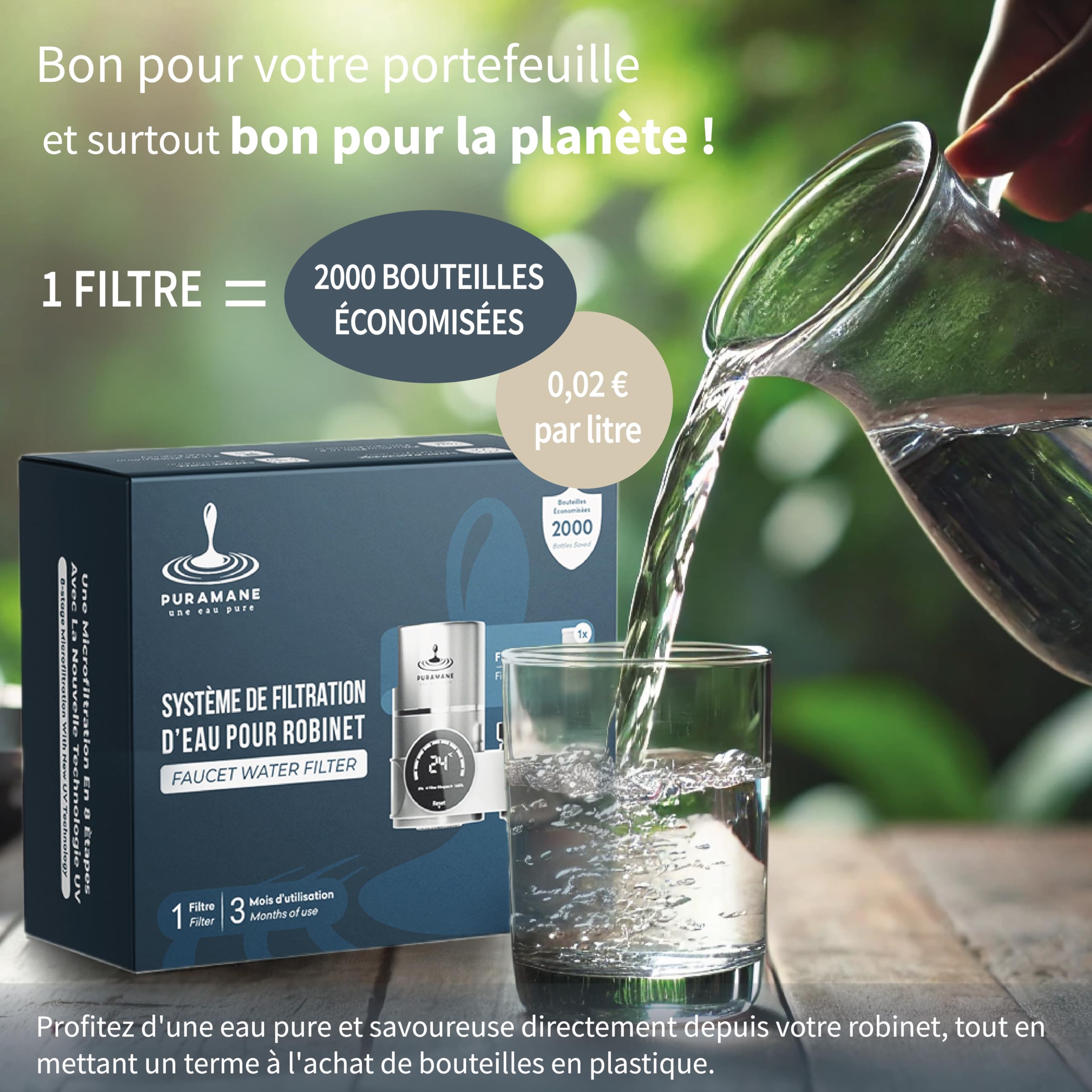 Cartucce Filtranti per Filtro Acqua Rubinetto, Filtri Carbone Attivo, Purificatore Acqua Multi-stadi, Filtrazione Istantanea Anti Calcare (2 Filtri Inclusi)