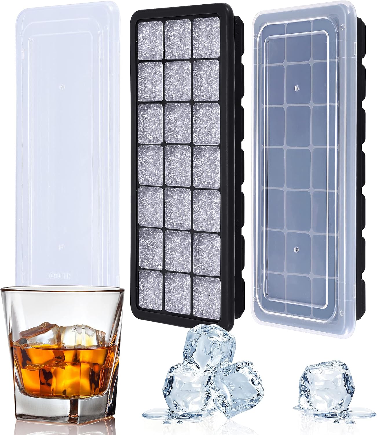 Kootek Ice Cube Trays 2 Pack Silicone Ice Cube Molds with Lid 21 Cavity Flexible Ice Mold for Beverages Whiskey Wine Cocktail Coffee Juice