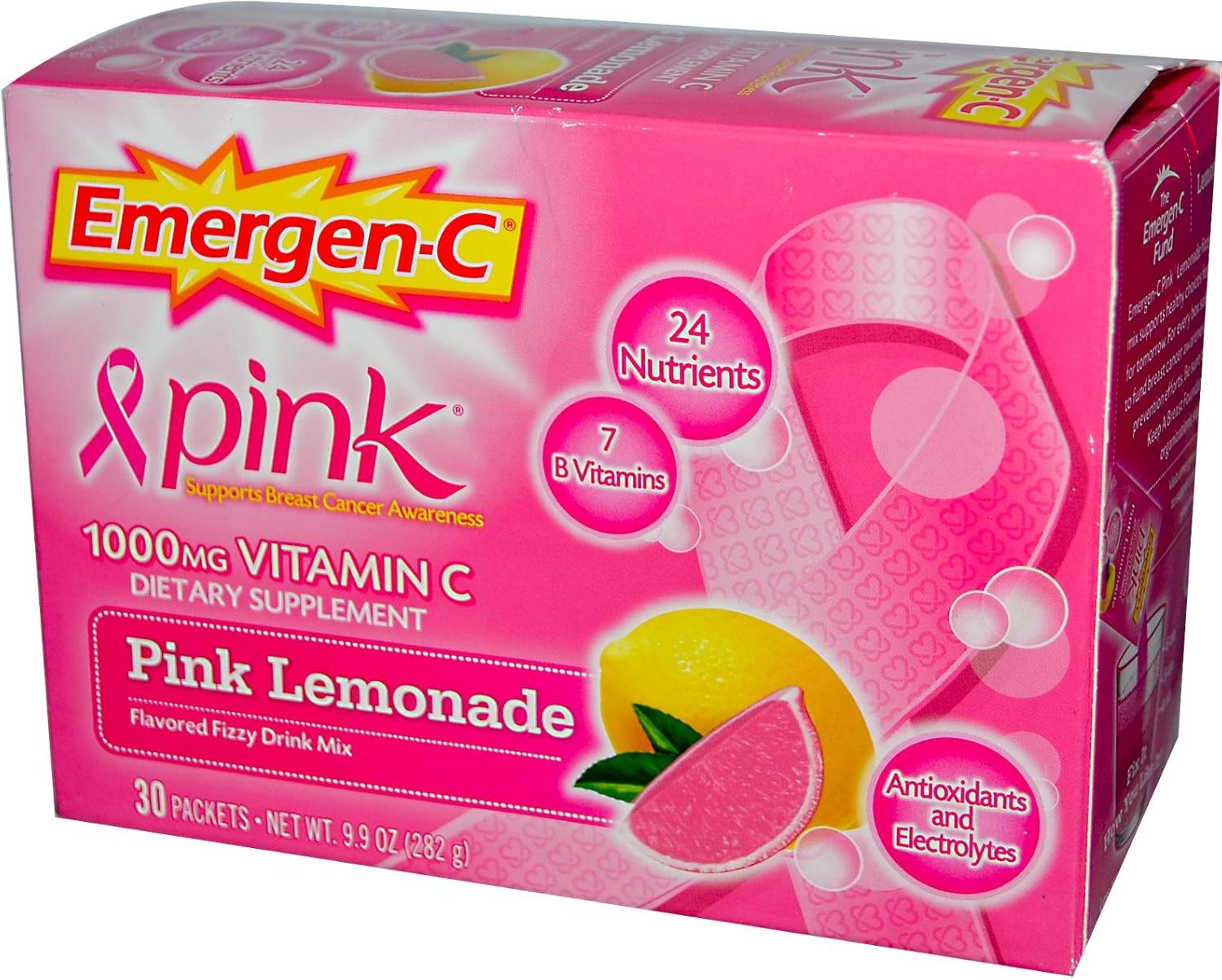 Emergen-C Health and Energy Booster Pink Lemonade - 30 Packets, 9.9 OZ (282g)
