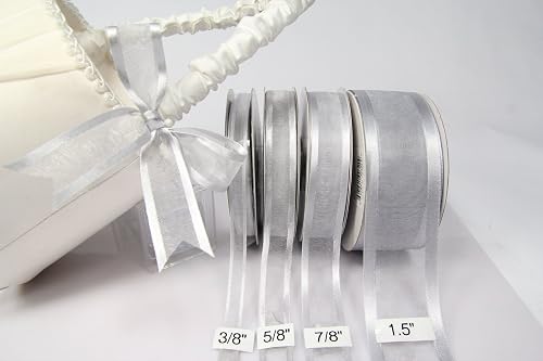 Silver Organza Ribbon With Satin Edge-25 Yards X 3.8cm