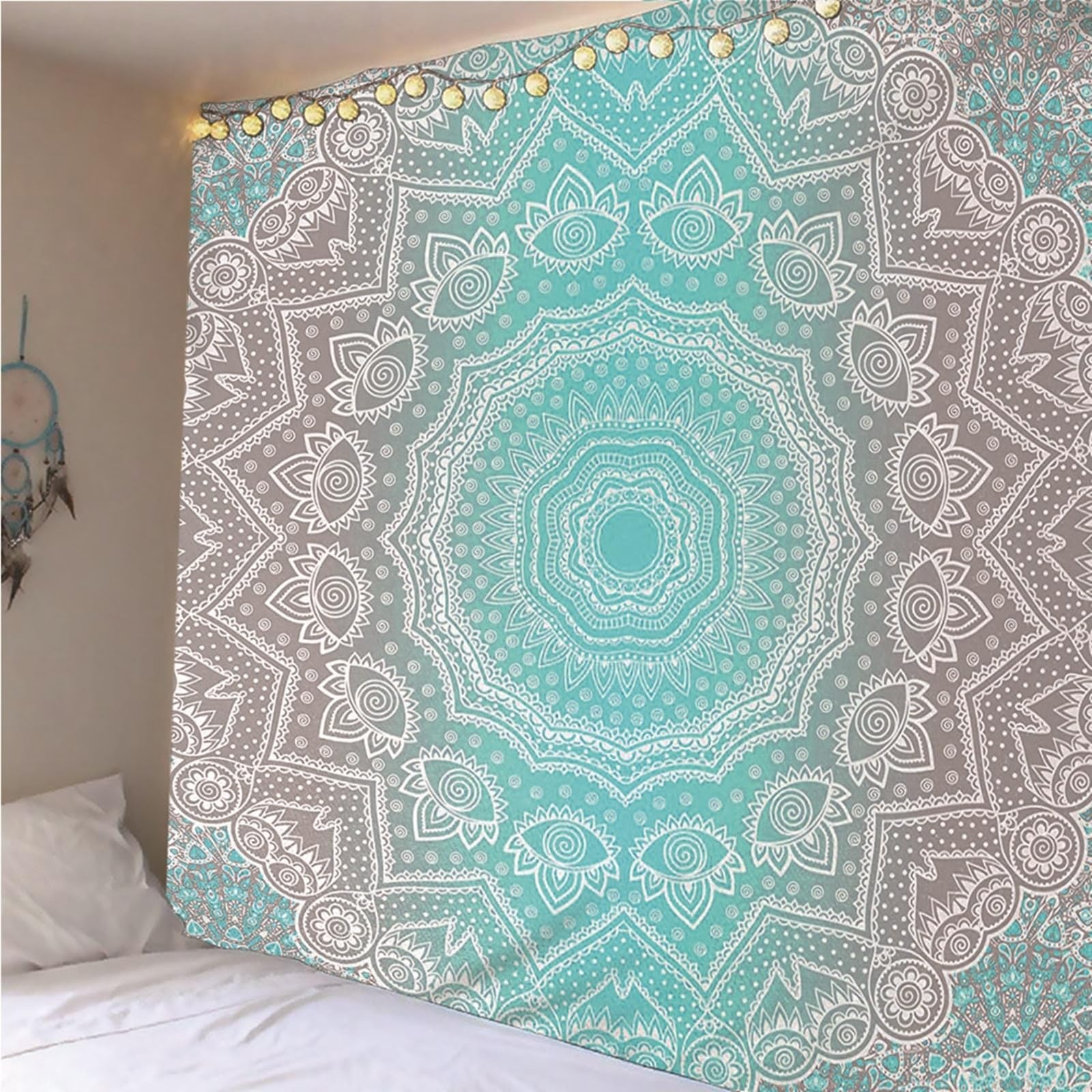 Lieson Arazzo Decorativo, Arazzo da Camera da Letto 260x240CM Motivo Mandala Tappeto Muro Camera da Appendere Alla Parete Per Decorazione Della Casa, Grigio Verde