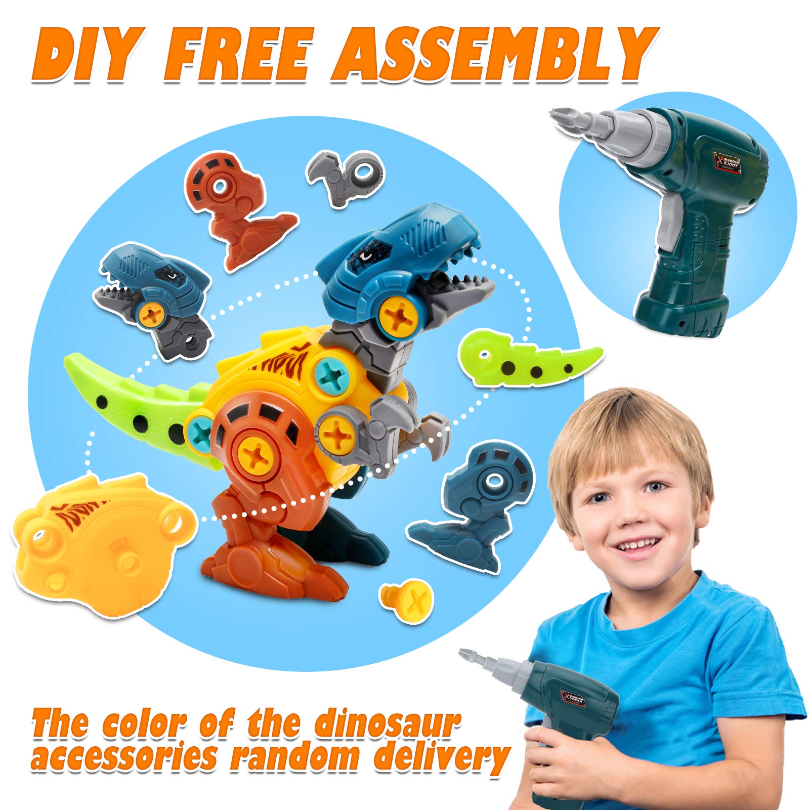 Juego De Construcción De Dinosaurios Con Taladro Eléctrico – 3 Dinosaurios: T-Rex, Velociraptor Y Triceratops, Piezas Móviles, Juguete STEM Para Niños De 3 A 7 Años