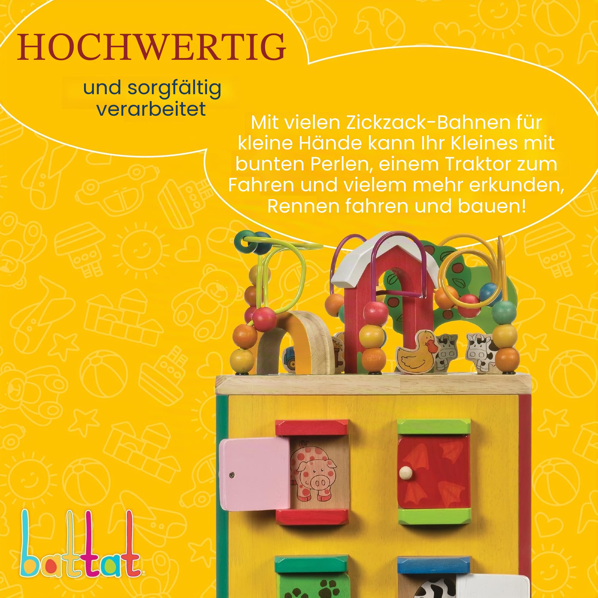 Battat Großer Motorikwürfel, Motorikspielzeug Activity Center, ab 1 Jahr & Baby Spielzeug Motorikspielzeug – Pop Up Activity Center mit Tieren – Lernspielzeug mit Tasten zum Drücken, ab 18 Monate