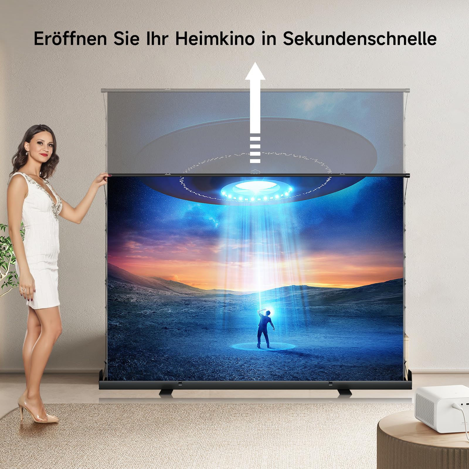 IN&VI Tragbare Leinwand Beamer 100 Zoll Format 16:9,Hochziehbare Pull-Up Beamer Leinwand mit Ständer,Ideal für Heimkino, Innen-/Außenfilme