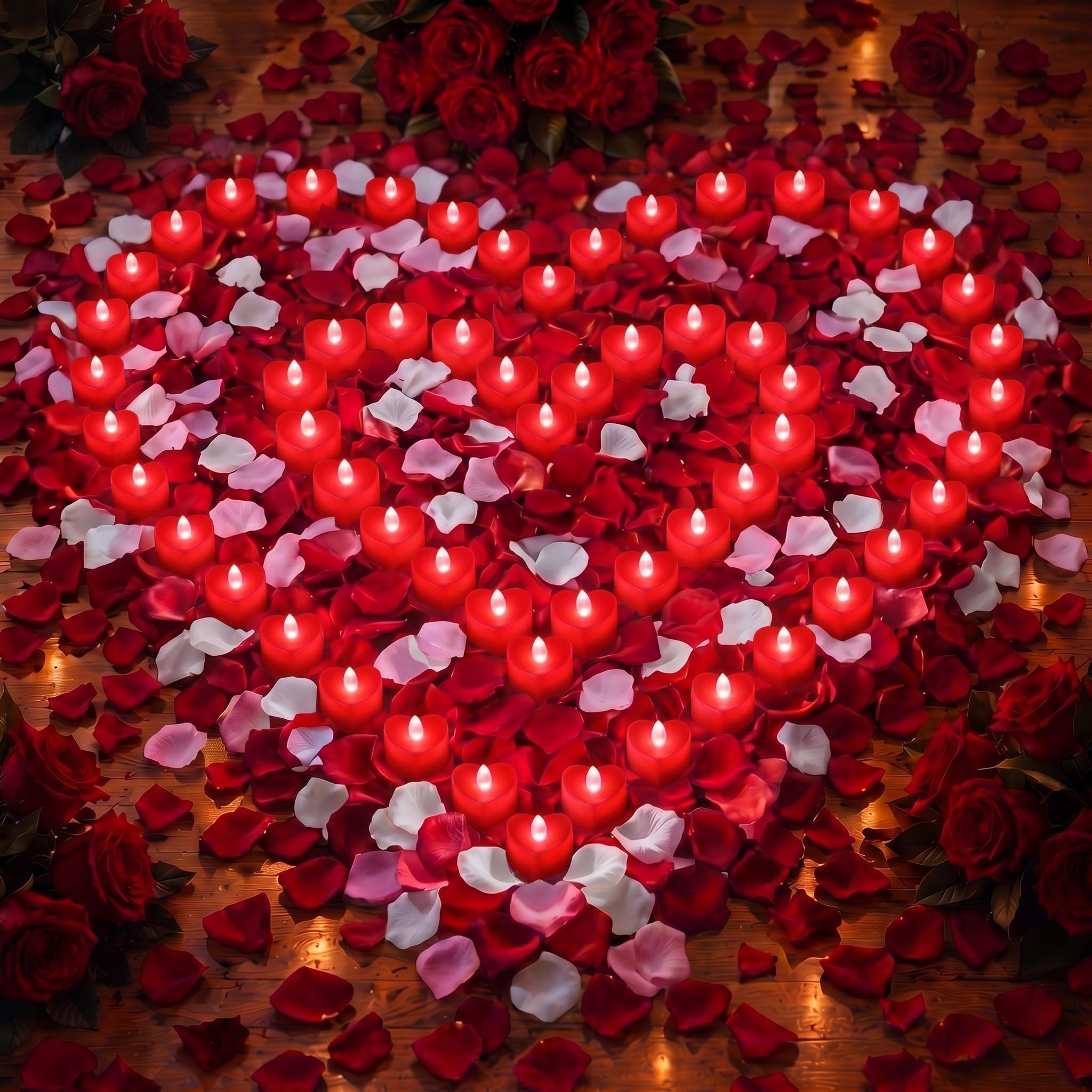 Coume 6000 Pcs Artificial Rose Petals with 72 LED Candles, Cute Red Light