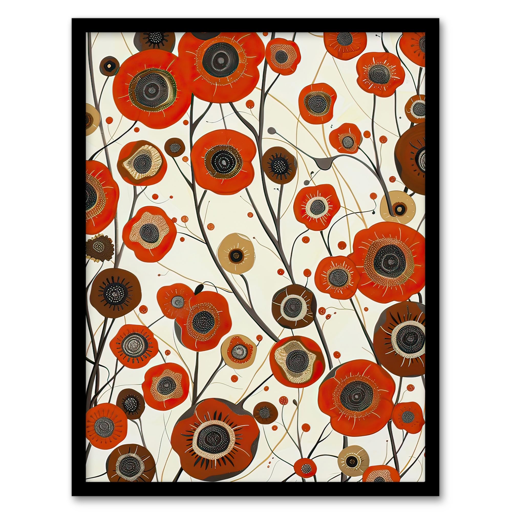 Artery8 Red Poppy Wildflowers Artwork Abstract Floral Wall Art PrintA4 Size from B&Q