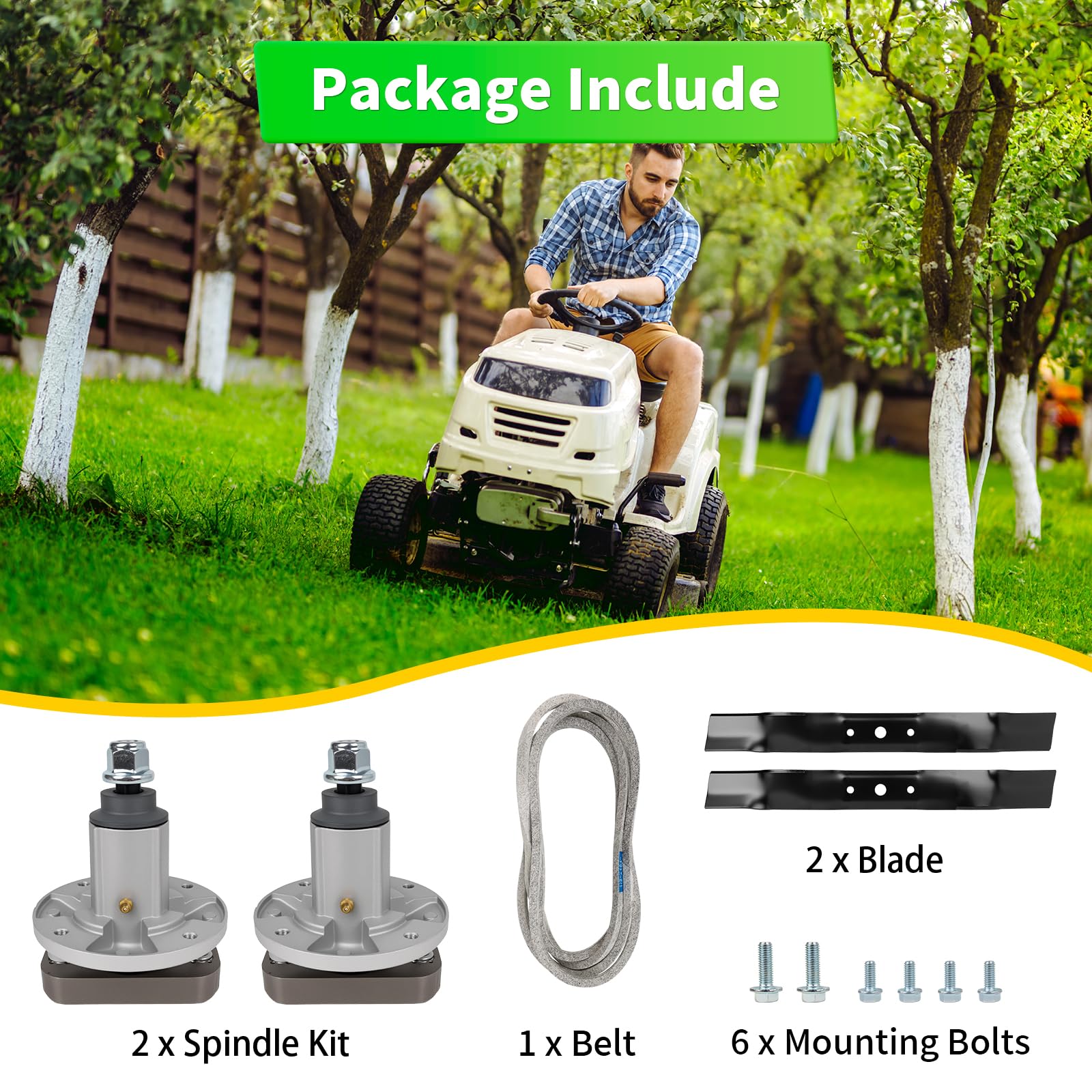 Kit di ricostruzione per tosaerba John Dee re Sa BRE Scot ts, (2) mandrino GY20050, (2) lama per tosaerba GX20433, (1) cinghia GX20433, compatibile con L100 L110 L118 L111 L108 L105 L107 L1742