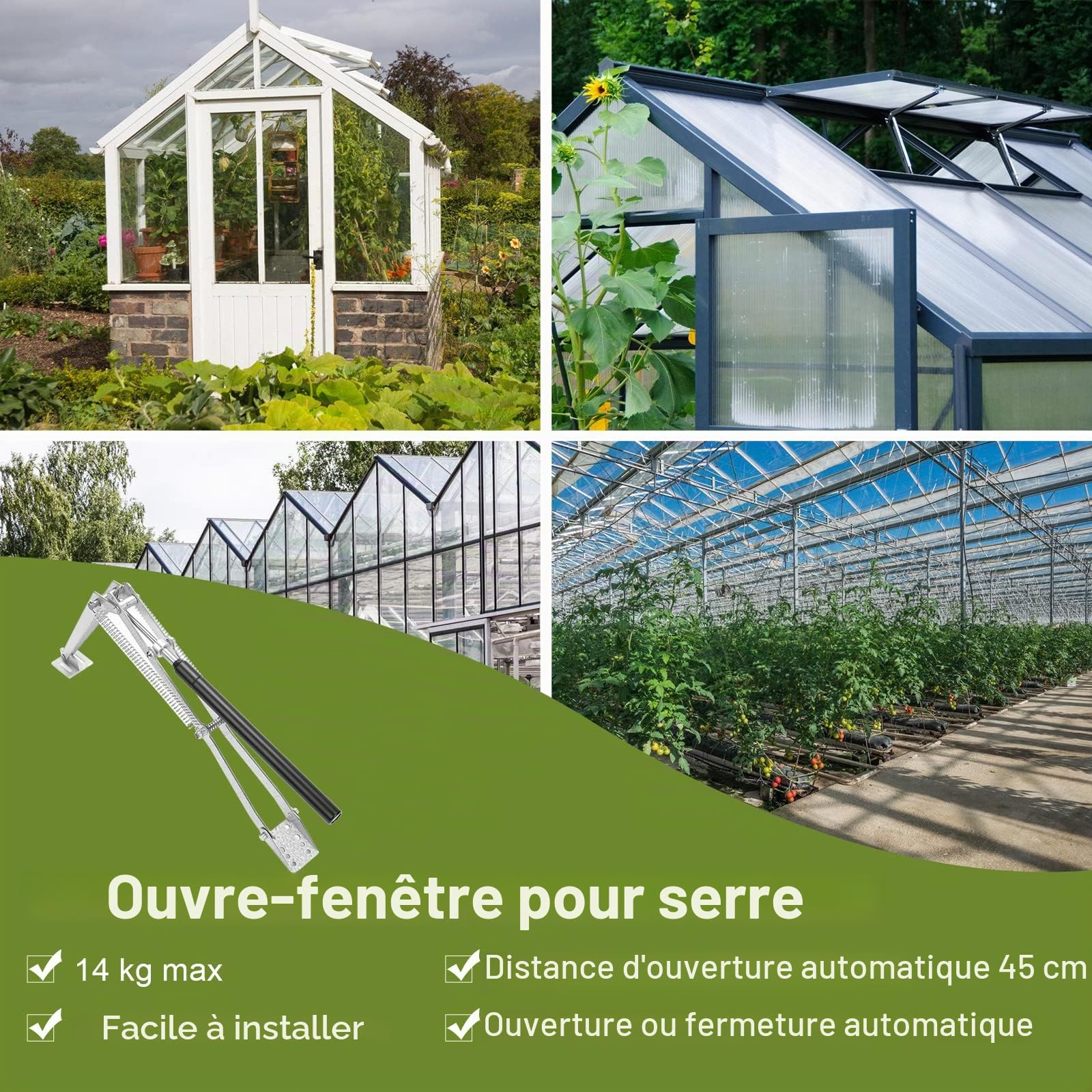 Ouvre-fenêtre automatique pour serre 14 kg 45 cm