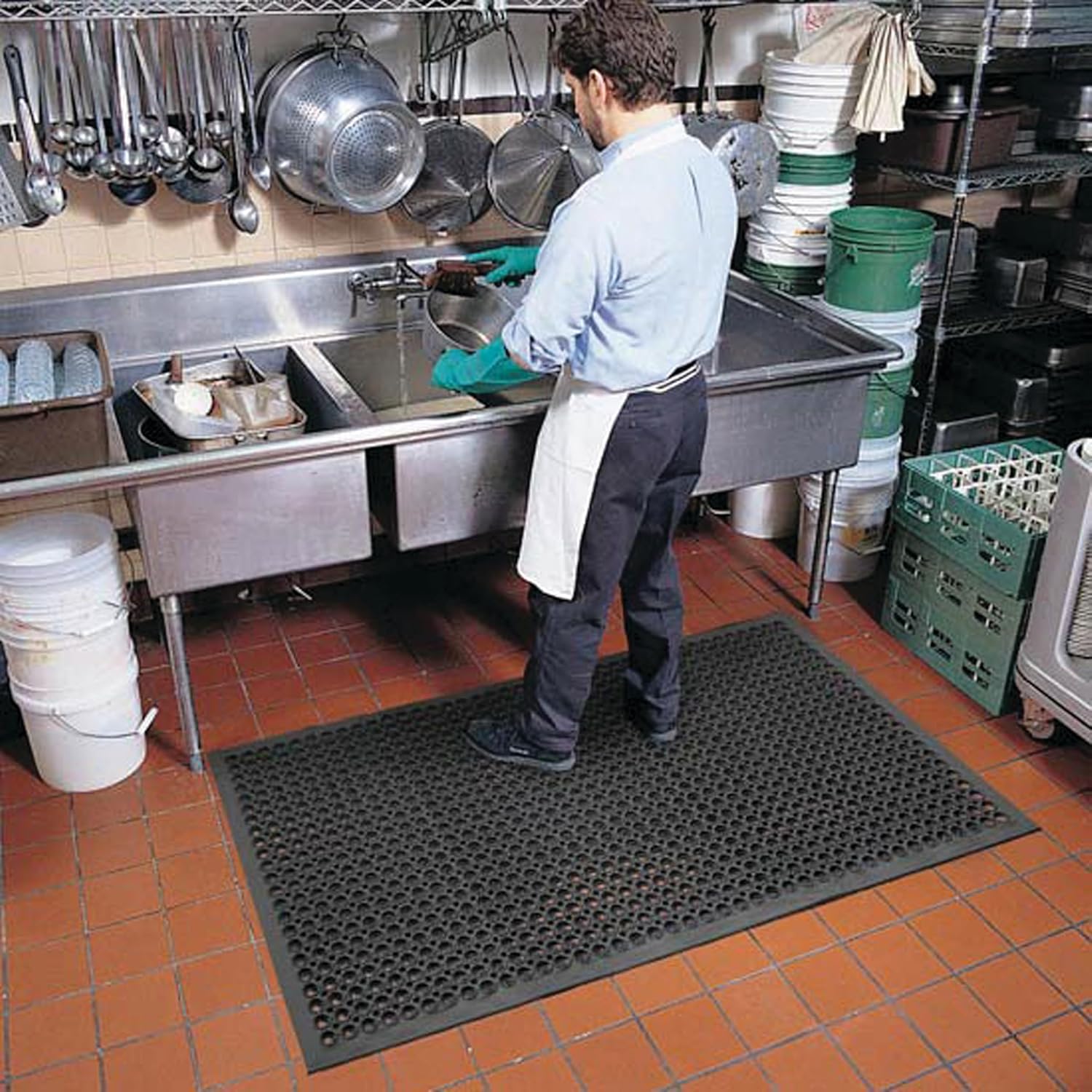 NoTrax 3' x 5' Anti-Fatigue Lightweight Restaurant Rubber Floor Mat with Drainage Holes, Beveled Edges, Non-Slip Mats, Black, T30 Competitor, T30S0035BL