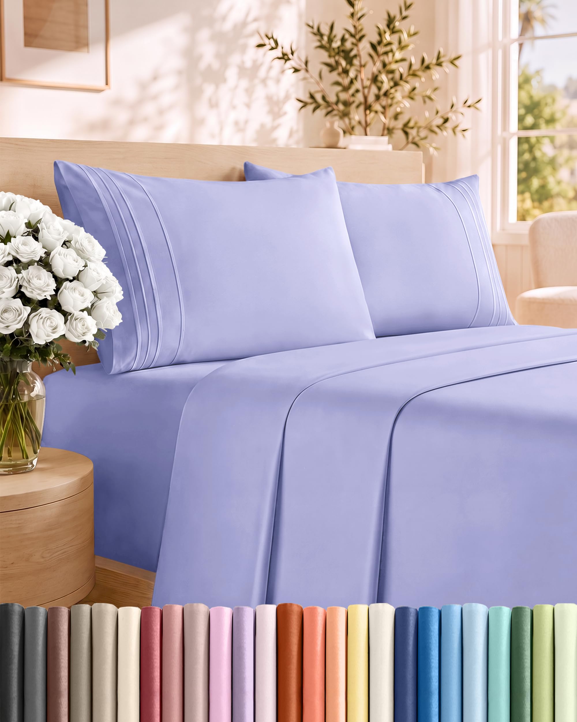 Cal King Size 4 Piece Sheet Set - Breathable &amp; Cooling Sheets - Lavender