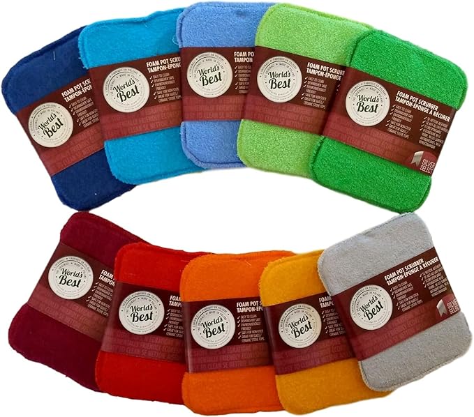 World's Best Foam Pot Scrubbers. Dishwasher Safe. Assorted Colors (4