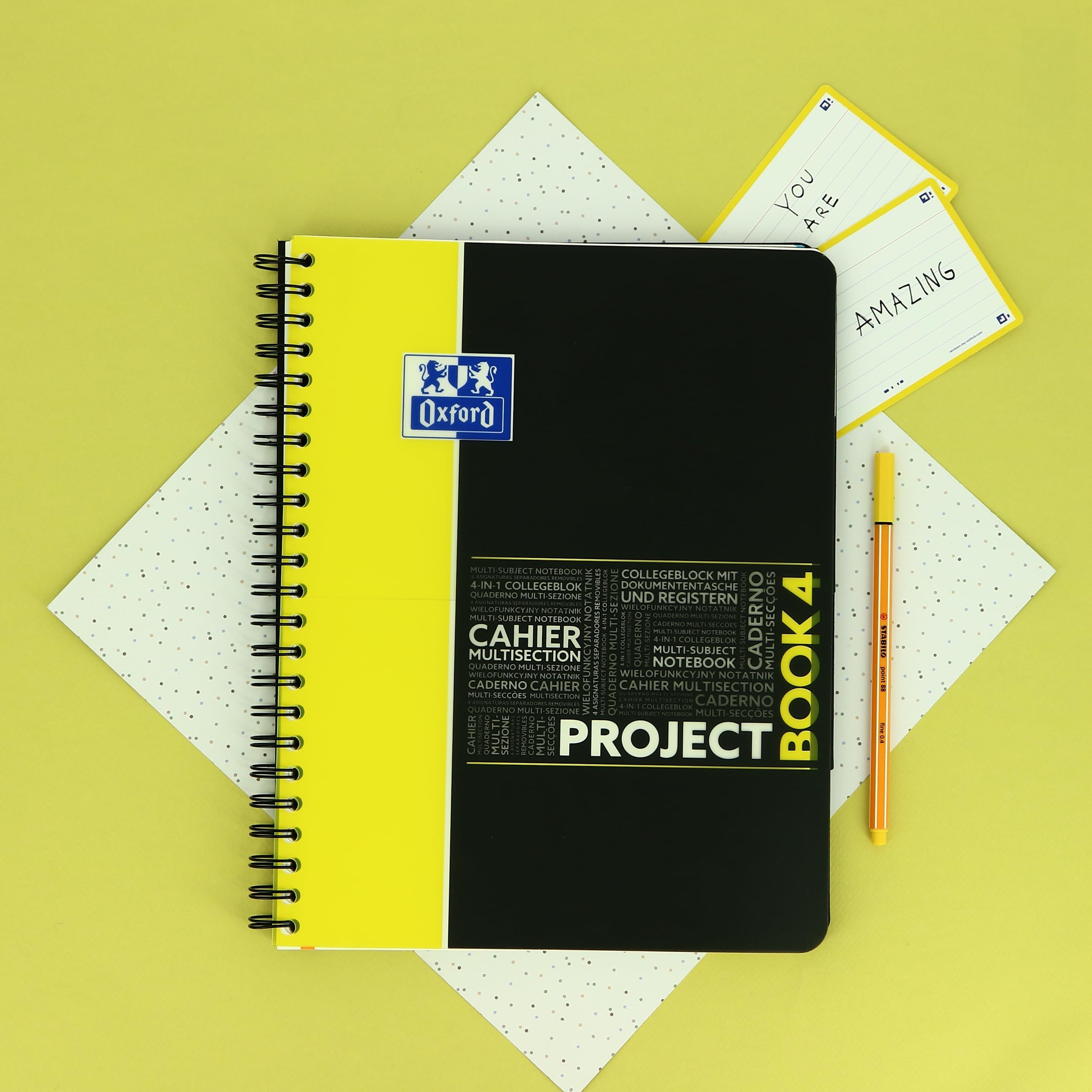 Oxford 400037408 ProjectBook Cahier à Spirales Format A4+ 200 Pages Grands Carreaux Seyès Couverture Polypro Couleur Aléatoire, 235 x 300 (Lot de 2)