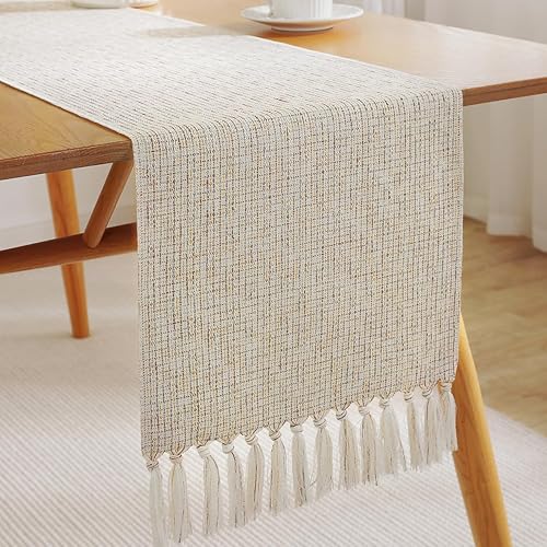 Miniatura 5 de Laolitou Camino de mesa rústico con borlas, camino de mesa bohemio de 108 pulgadas de largo para fiestas de vacaciones, bodas y decoración de mesa
