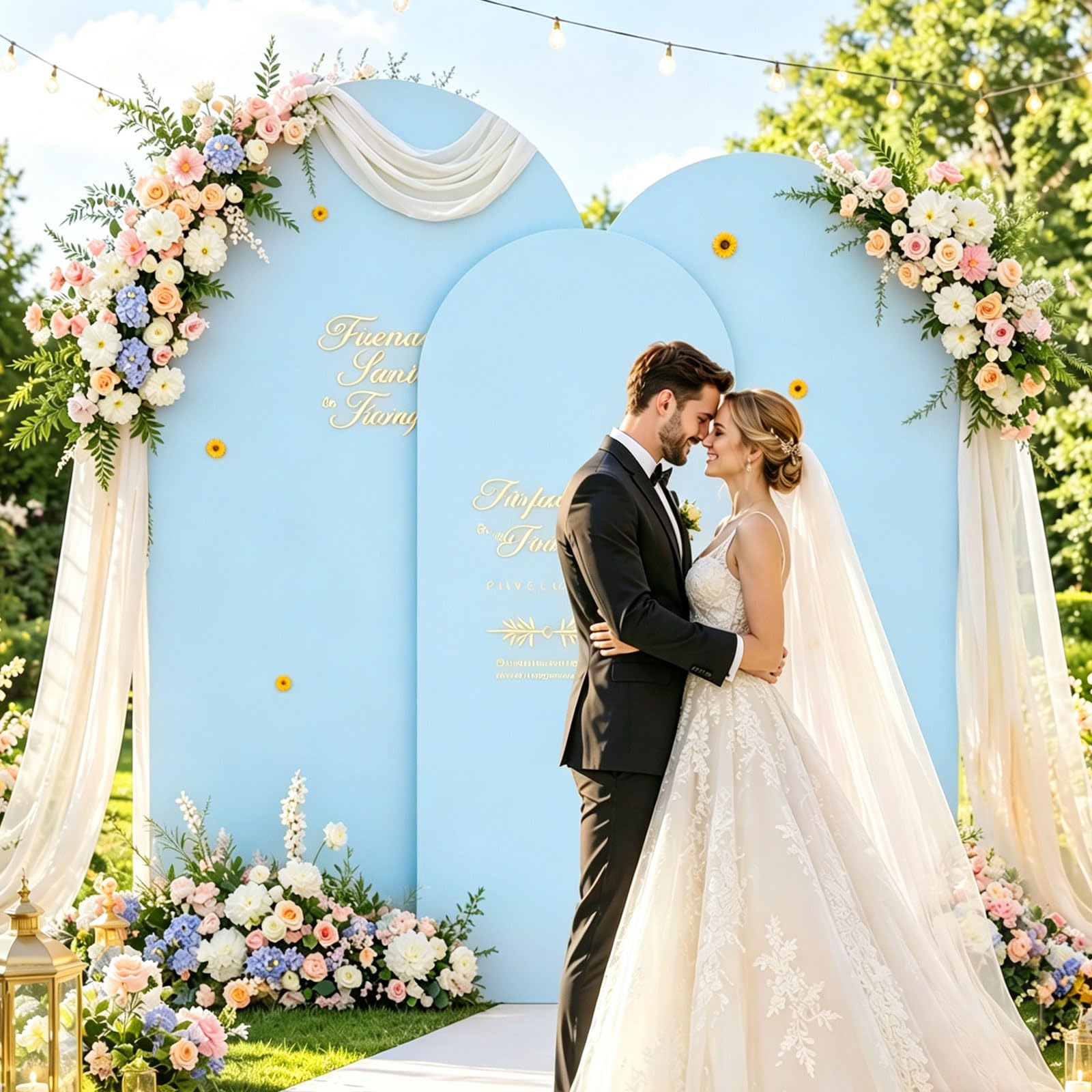 Arc de fond - Toile de fond double face avec dessus rond, fond photo pour mariage, anniversaire, cérémonie, fête et banquet (bleu, lot de 3)