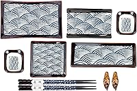 Vista 9 de Artcome Juego de vajilla de cerámica de estilo japonés de 8 piezas para boda de inauguración de la casa, 2 platos de sushi, 2 platos de salsa, 2