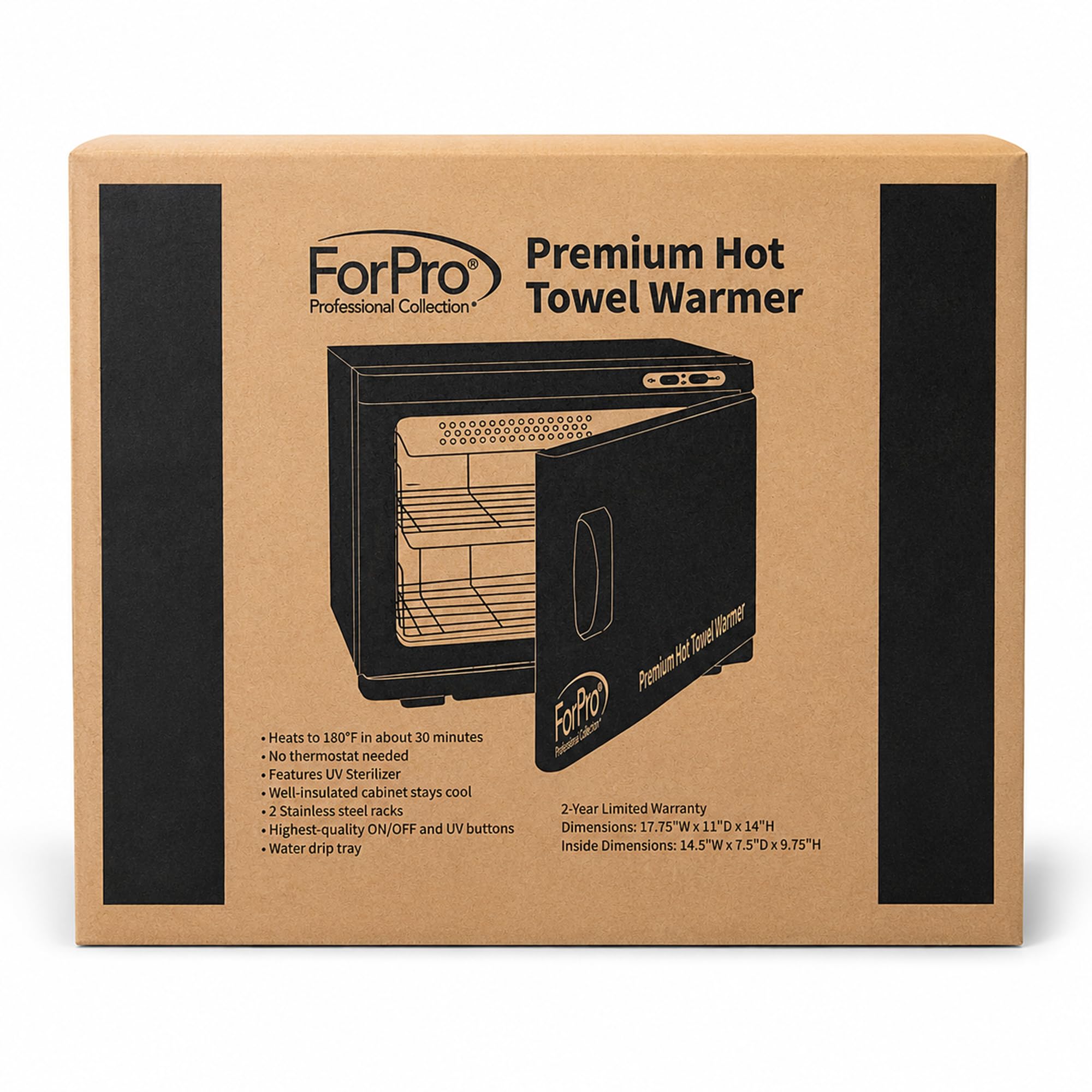 ForPro Professional Collection Calentador de toallas calientes de alta calidad, capacidad extra grande de 23 litros, dos estantes de acero inoxidable, color negro