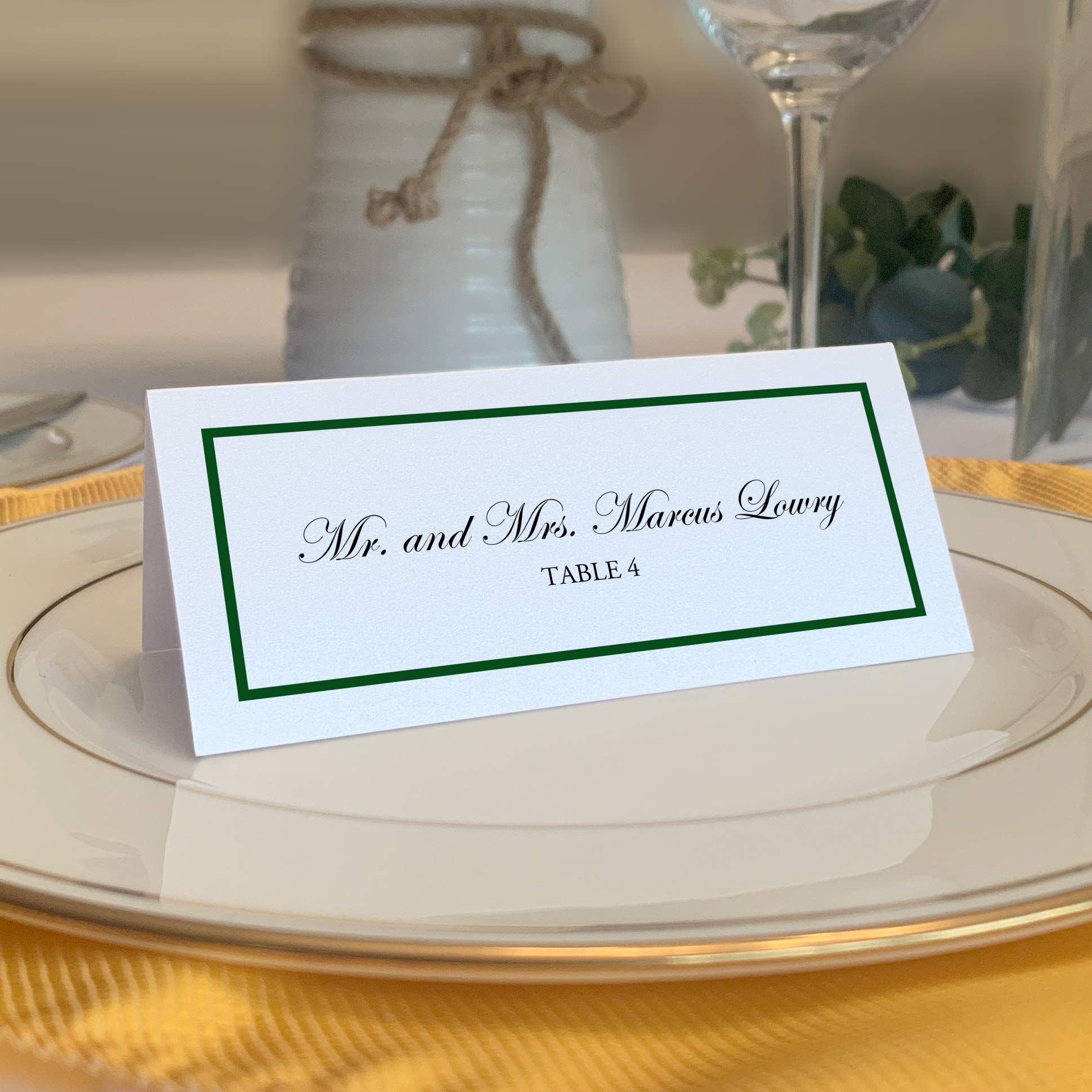Single Line Border Printable Place Cards, Hunter Green (Choose Color), Set of 150 (25 Sheets), Laser & Inkjet Printers - Wedding, Party, Dinner, and