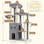 Heybly 59.4" Heavy-Duty Cat Tree with 2-Tier Condo, HCT055W | Sturdy Cat Tower for Large Cats with 2 Top Perches, Spacious Cat Furniture with Hammock, Scratching Posts & Toys, Light Gray