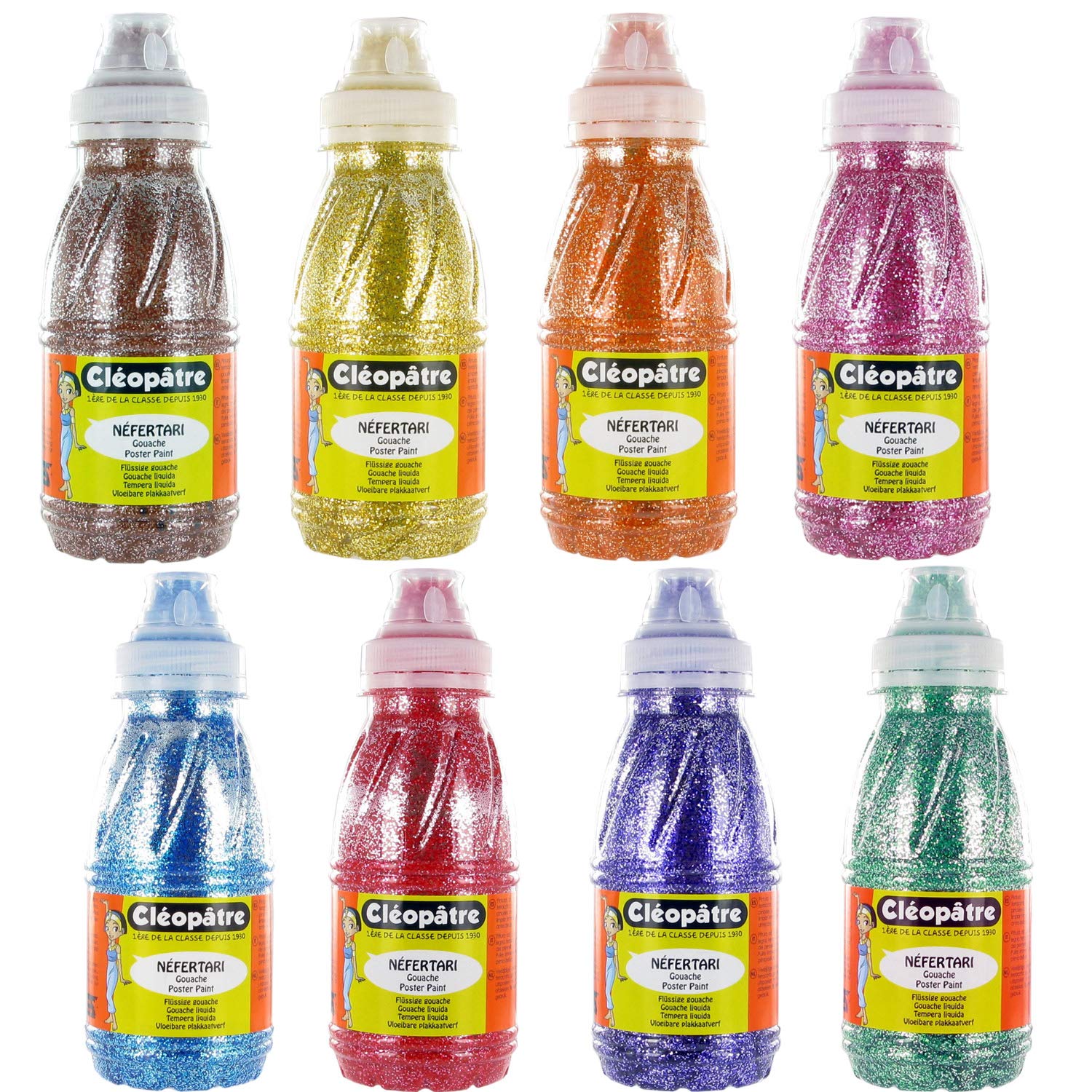 Cléopâtre PP250X8A - Lote de 8 pinturas con purpurina, colores surtidos, 250 ml