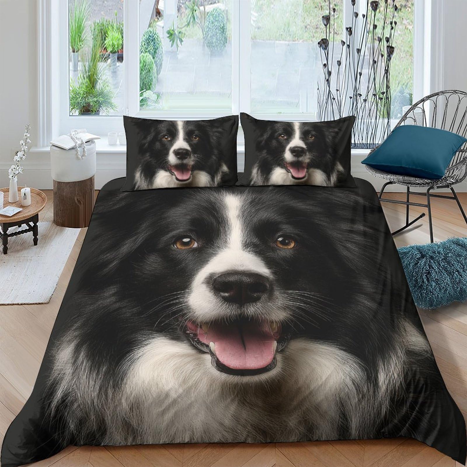 Ctjqhvkz Style-8 3D Printed Border Collie Fitted Sheet Microfiber Soft Breathable Dog Face Bed Cover For Bedroom Guest Room Decor Single（135X200cm）