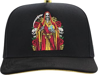 Ferreti Hats FT174 Black La Muerte Hat for Men & Women - Embroidered Black Baseball Cap - Premium Adjustable Snapback Cap, Gorra Negra para Hombre y Mujer