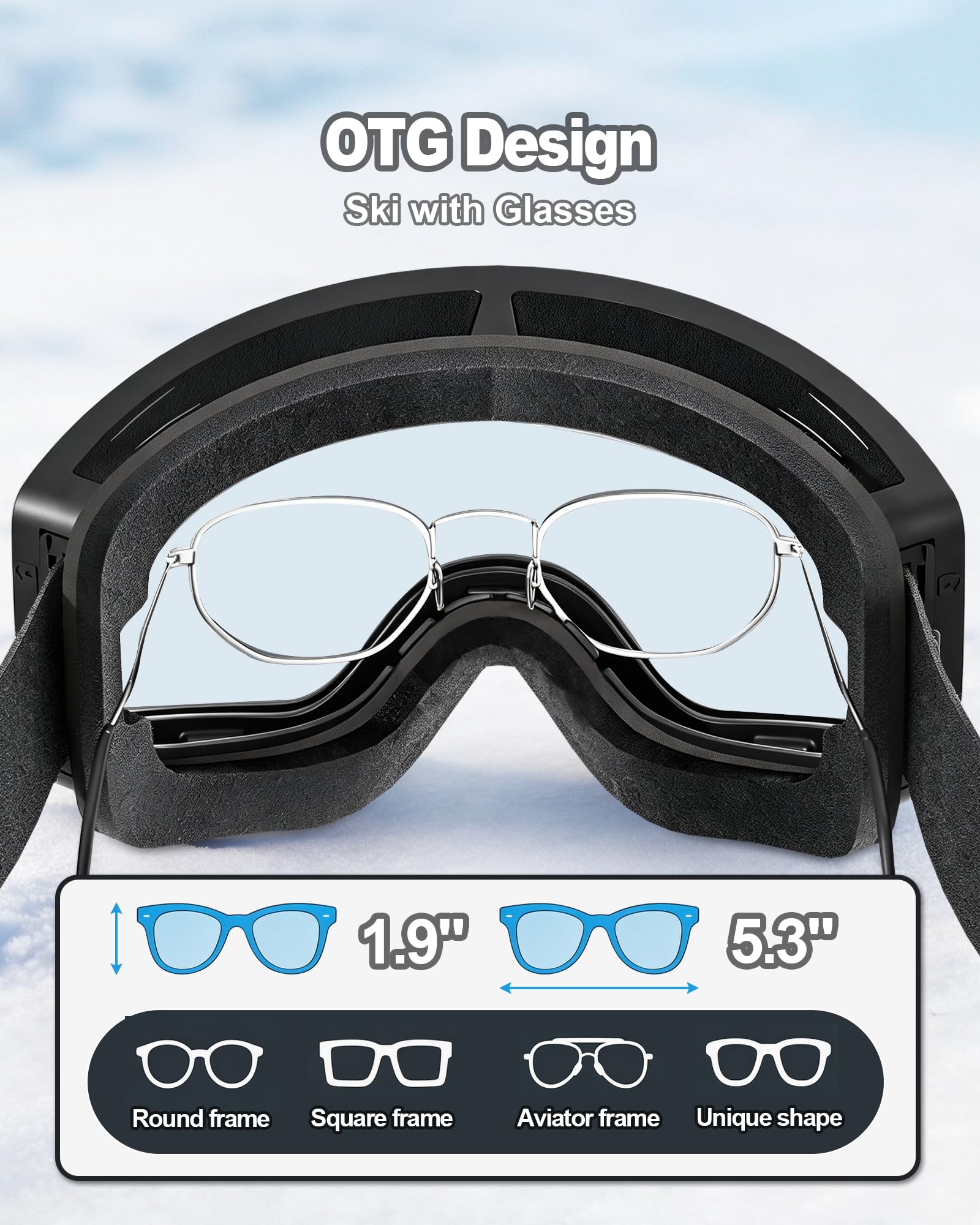 Lunettes de ski pour homme et femme, verres double couche, anti-buée et anti-rayures, protection à 100 % UV, lunettes de planche à neige pour adultes et jeunes, motoneige, parachutisme